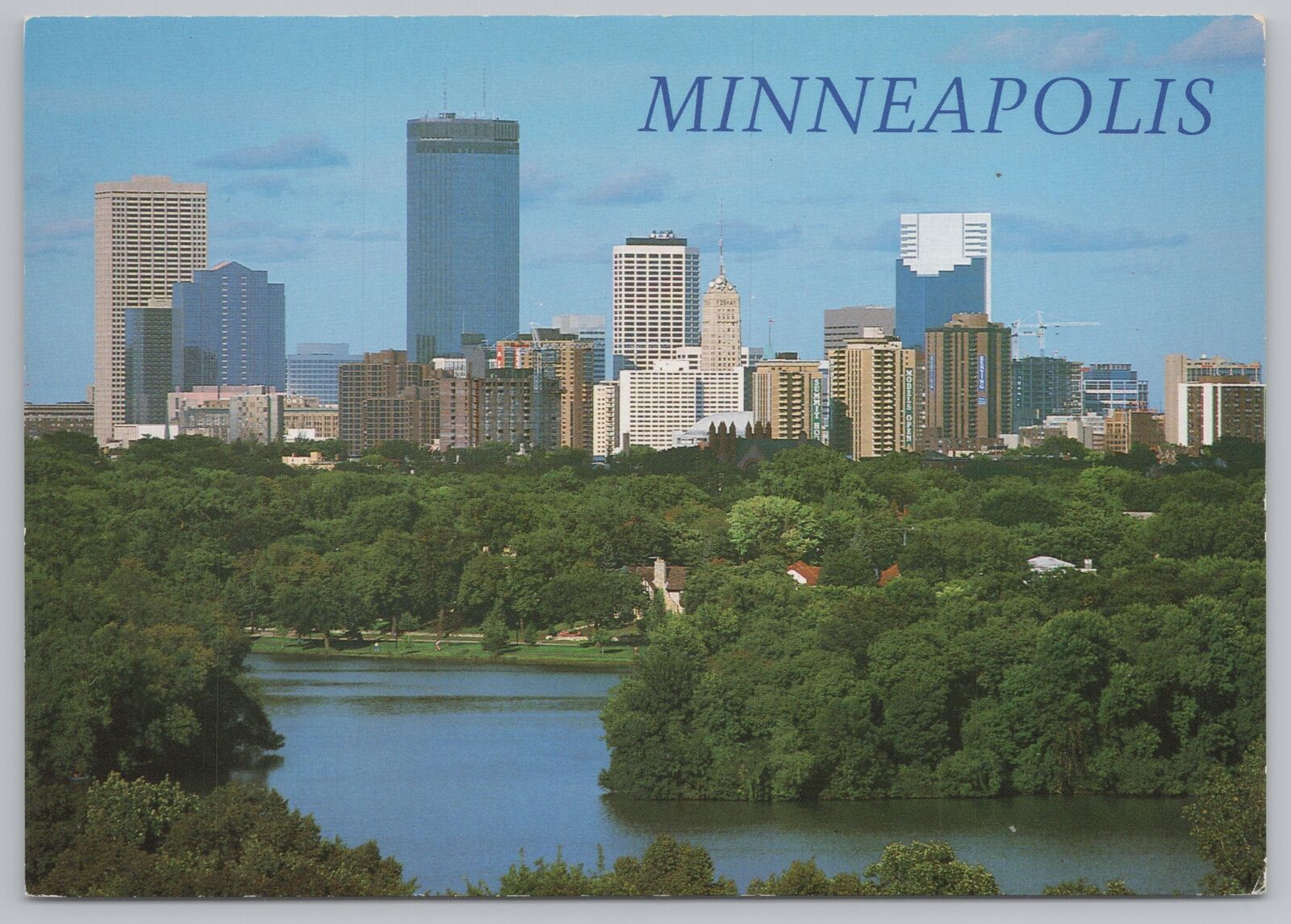 State View~Air View Lake of Isles & Minneapolis MN Skyline~Continental Postcard