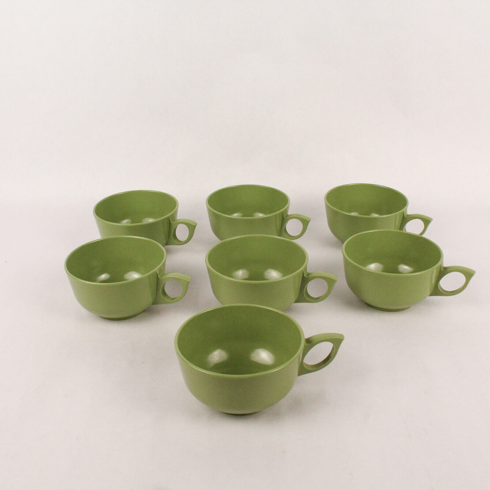 Lot of 7 Vintage Miramar Melmac Cups Plastic Green Kitchen Collectible 108 Retro