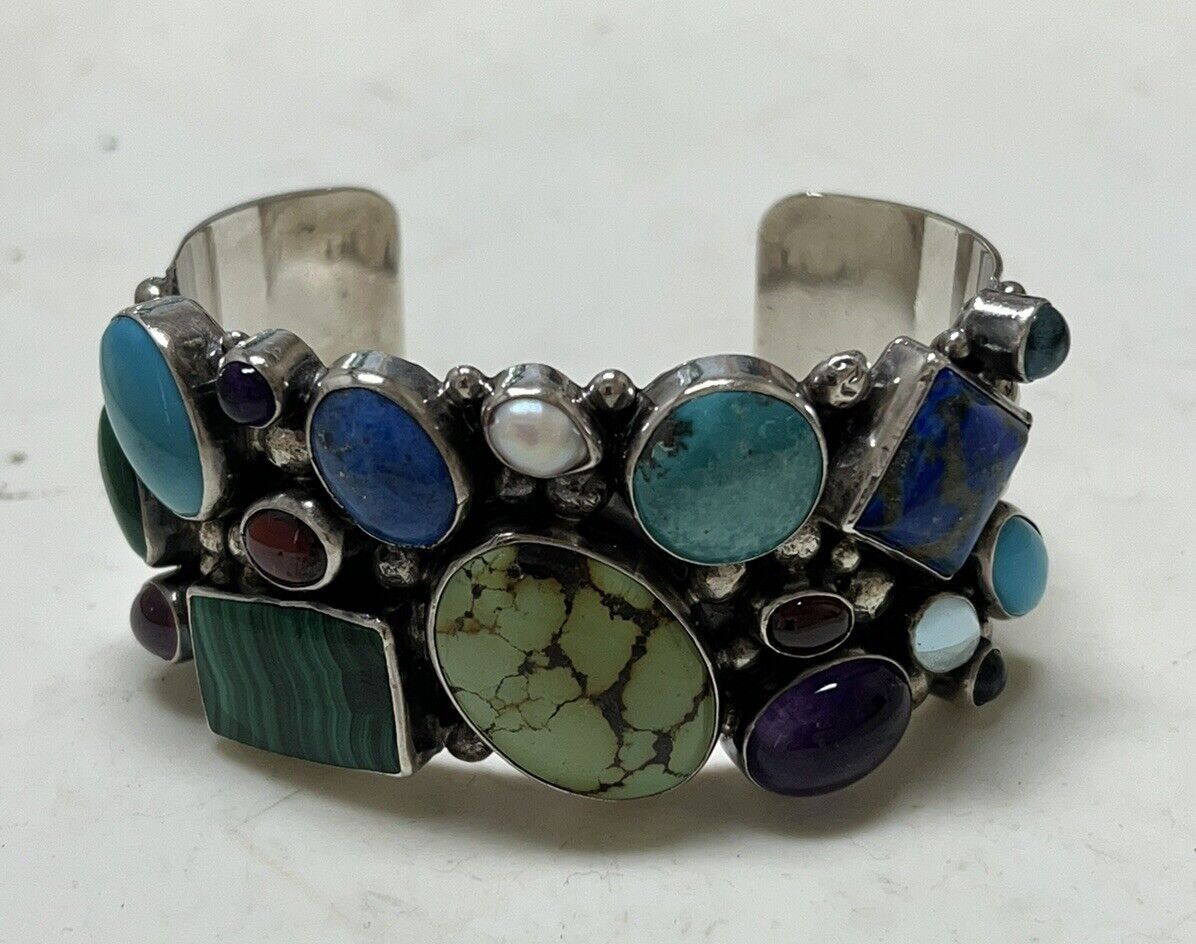 Large Nakai Sterling Multi-stone Cuff bracelet 6.5” 96Grams Heavy Turquoise