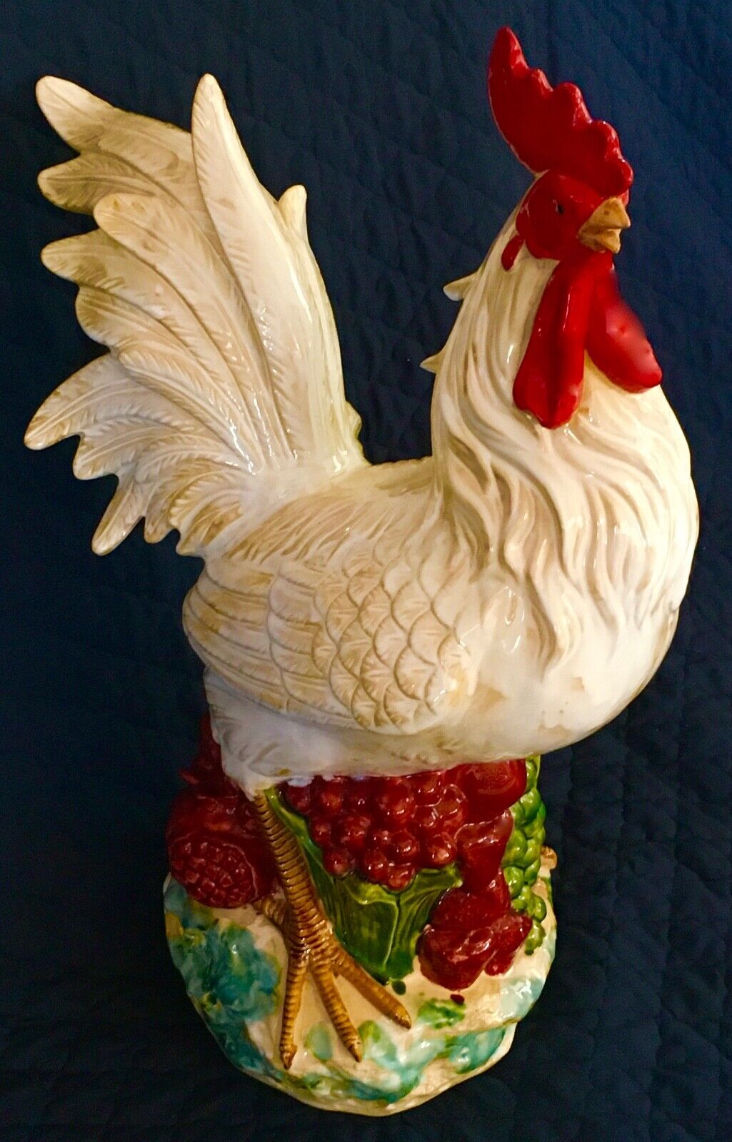 Vintage Large 25 1/2” Ceramic Rooster Statue, Hand-cast and Hand-painted.