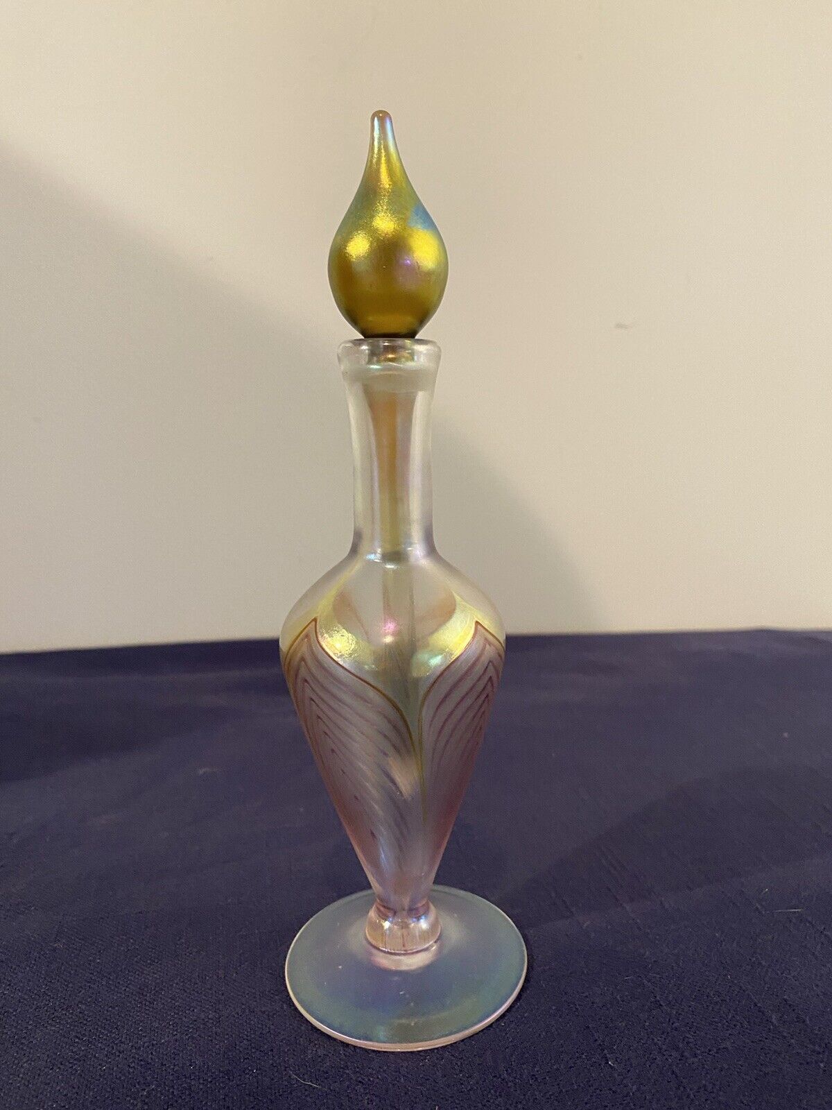 Lundberg Studios Perfume Bottle Irridescent Art Glass 8 inch