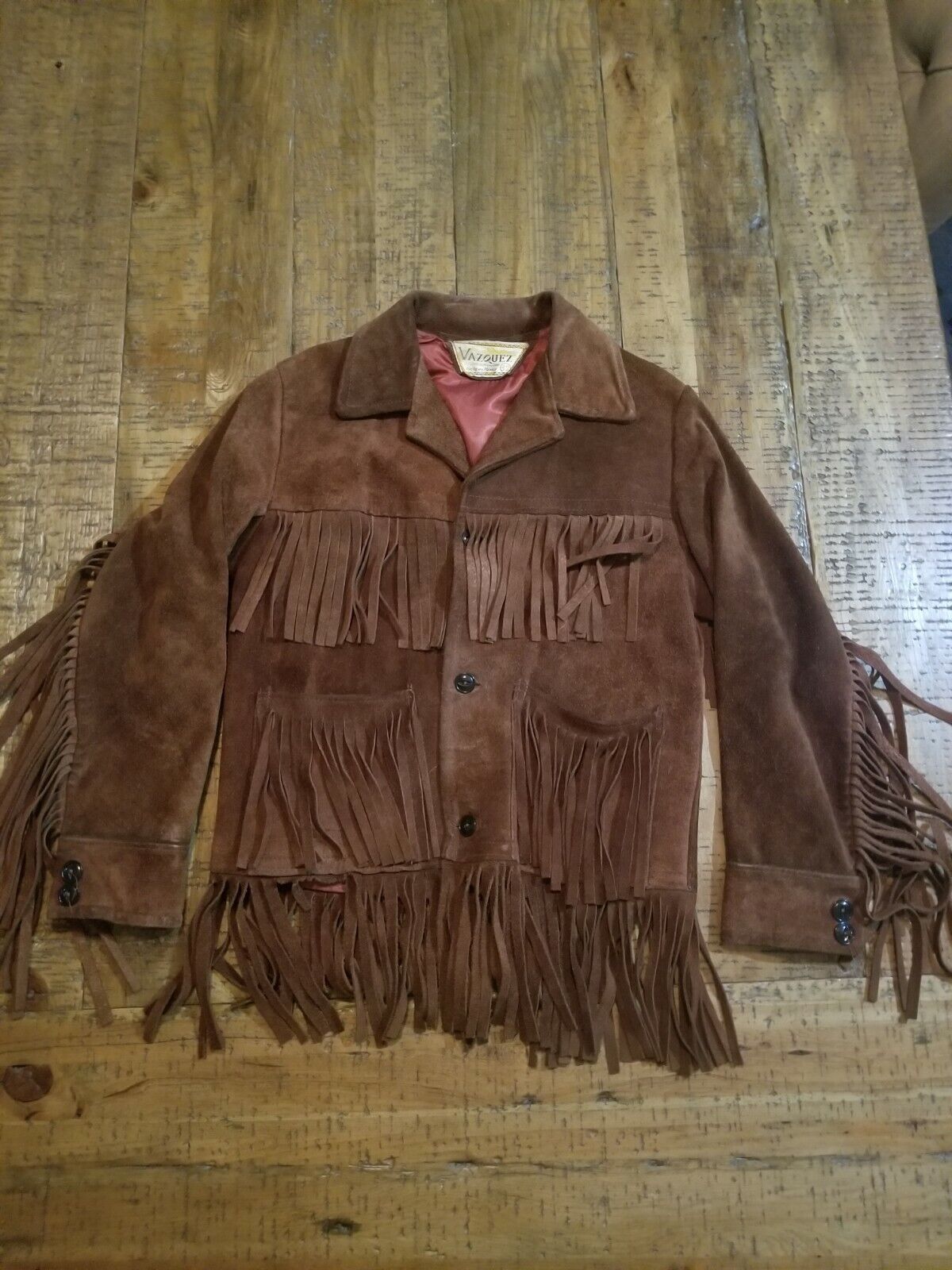 Vintage 70s Vazquez Fringed Southwest Rancher Leather Coat Womens Size 32