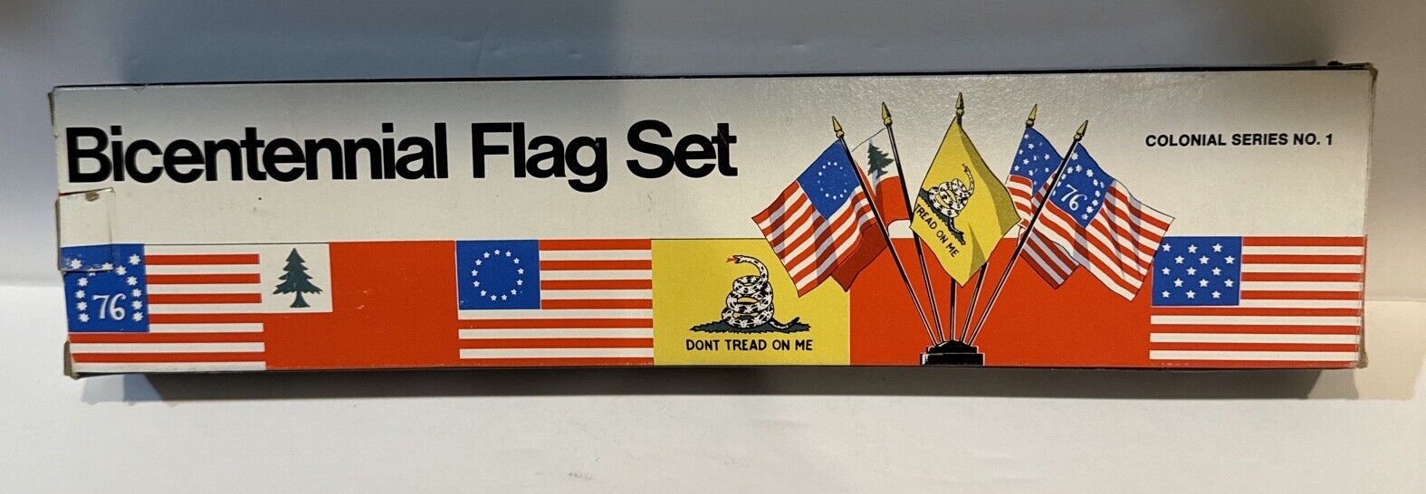 Bicentennial Flag Set 1976 Historic 5 Replica Flags w Plastic Base ANNIN Co