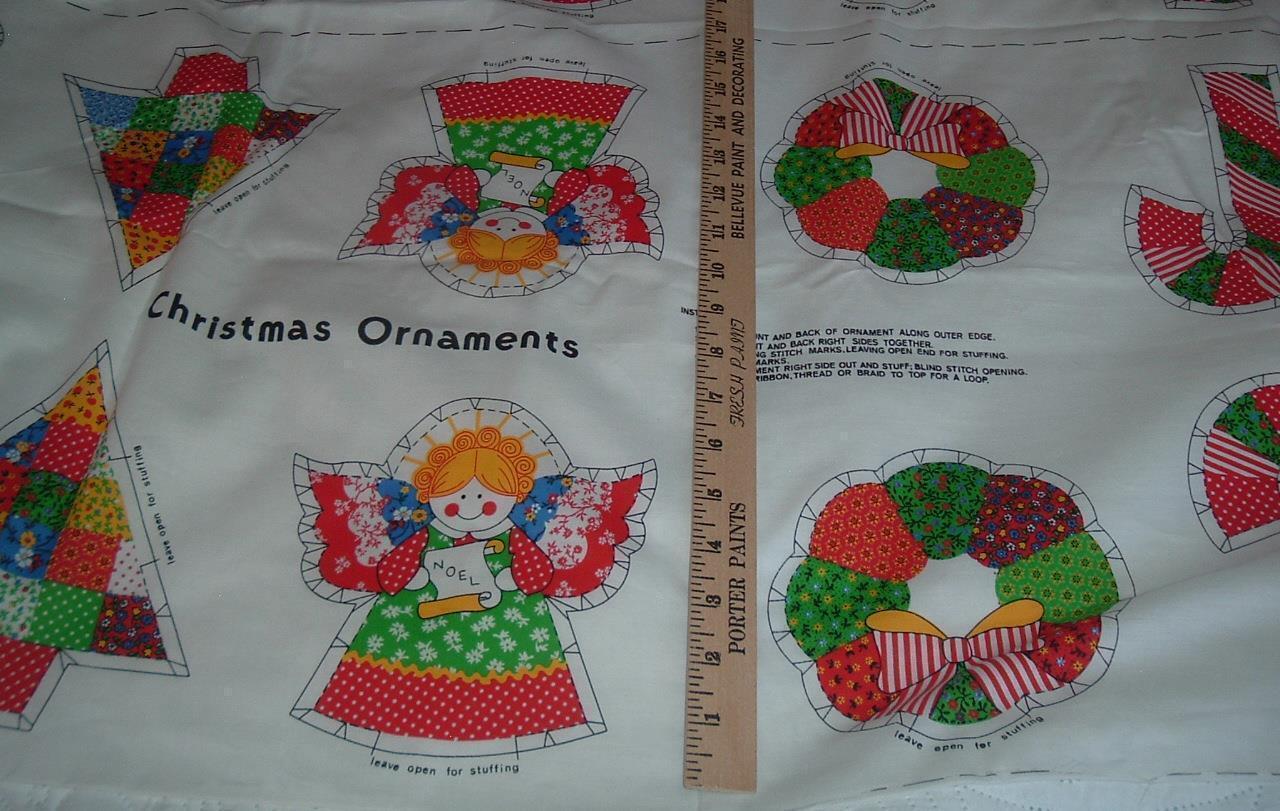 6 Vtg 70s Kitchy Christmas Calico Ornaments Cut Sew Stuff Fabric Panel #HFC