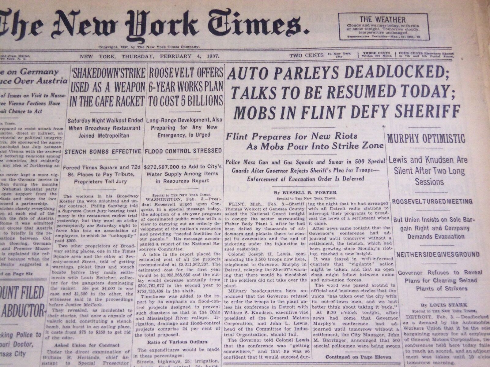 1937 FEB 4 NEW YORK TIMES - AUTO PARLEYS DEADLOCKED MOBS DEFY SHERIFF - NT 1289
