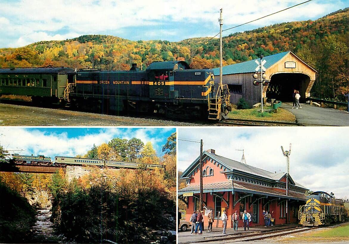 Postcard Green Mountain Flyer Scenic Railroad, Covered Bridge, Chester, Vermont