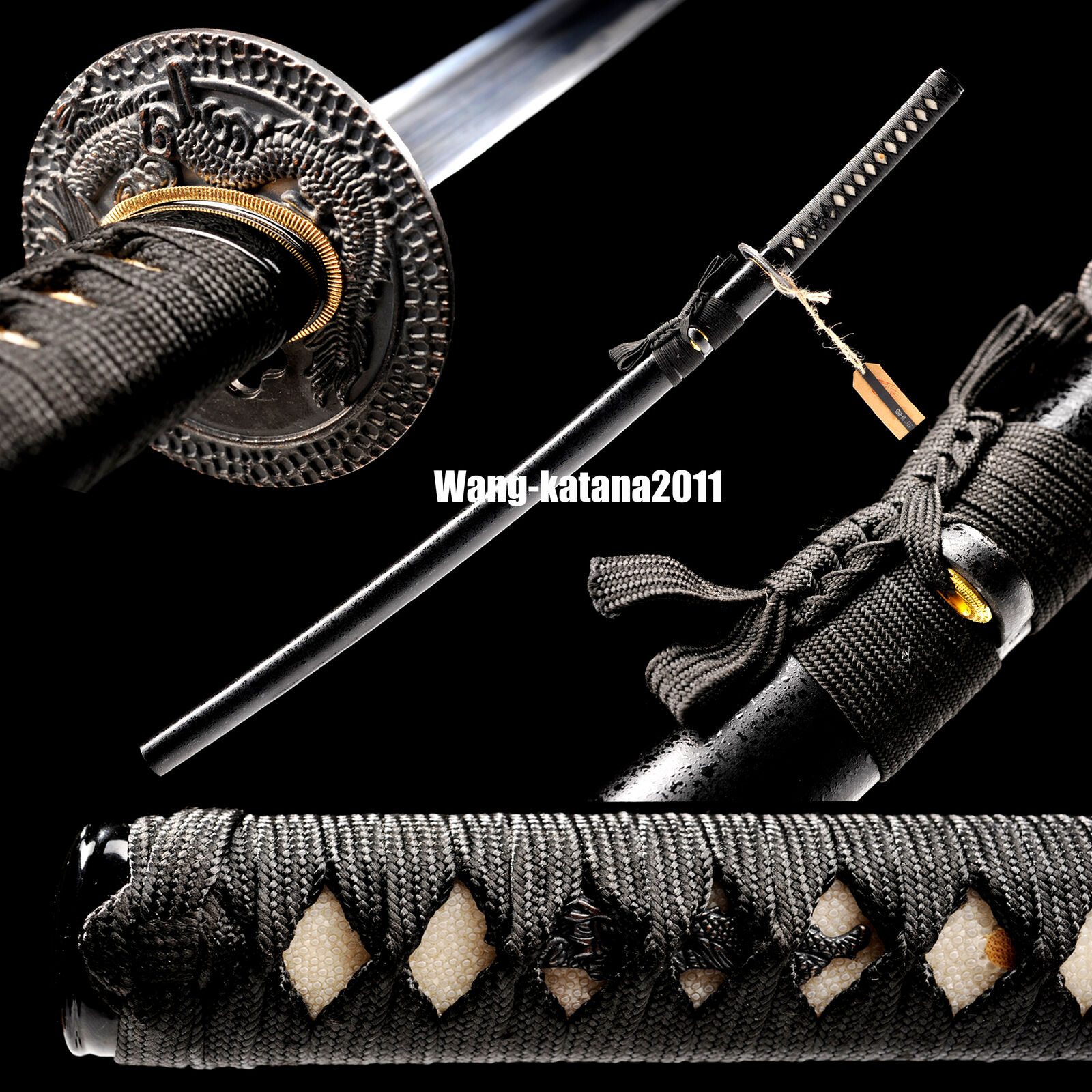 40\'\'Black Dragon Katana T10 Steel Battle Ready Japanese Samurai Sharp Sword Bohi