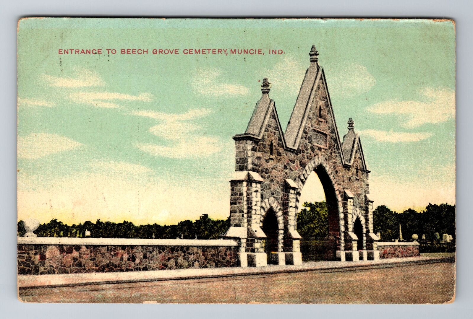 Muncie IN-Indiana, Beech Grove Cemetery, Antique Vintage Souvenir Postcard
