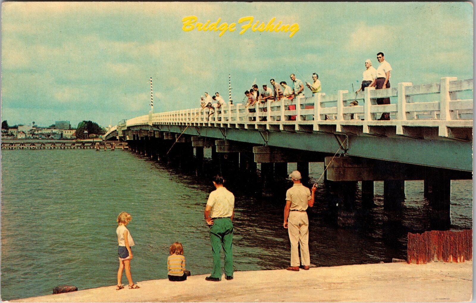 NY-New York, Bridge Fishing, Scenic View, Vintage Postcard