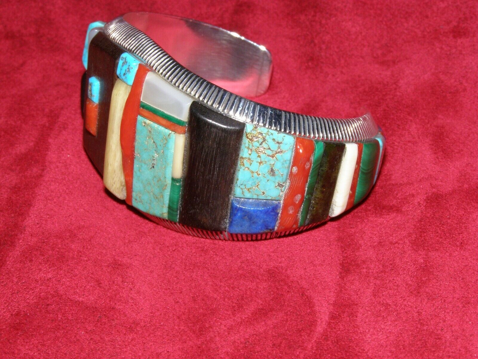 Ervin Hoskie -- Multiple Inlay Sterling Silver Bracelet --- Stunning 