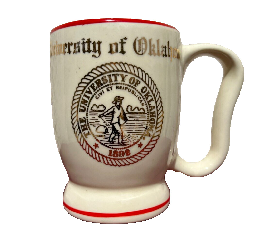 Vintage University Of Oklahoma Coffee Cup Mug Bunting Co USA Cream Red Gold Seal