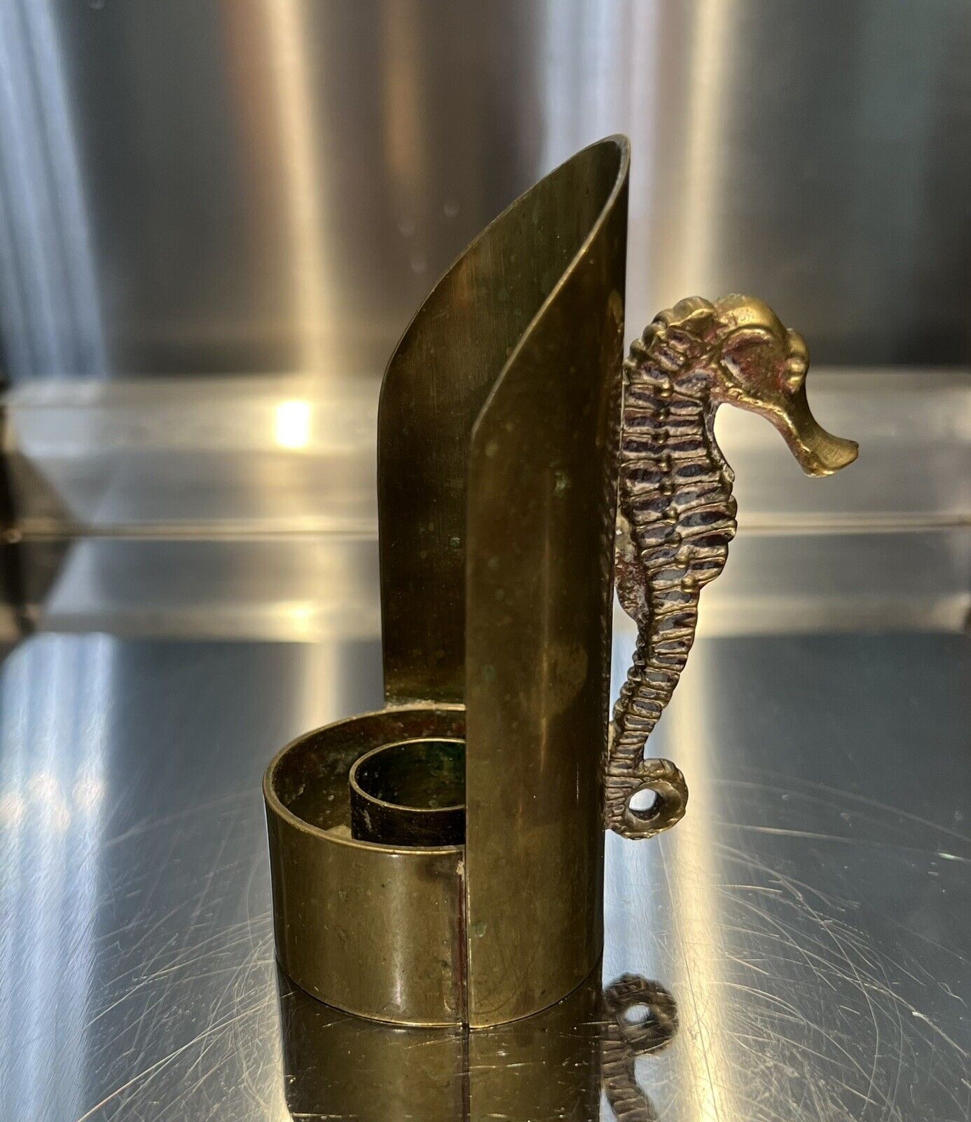Vintage Brass Seahorse Candle Holder