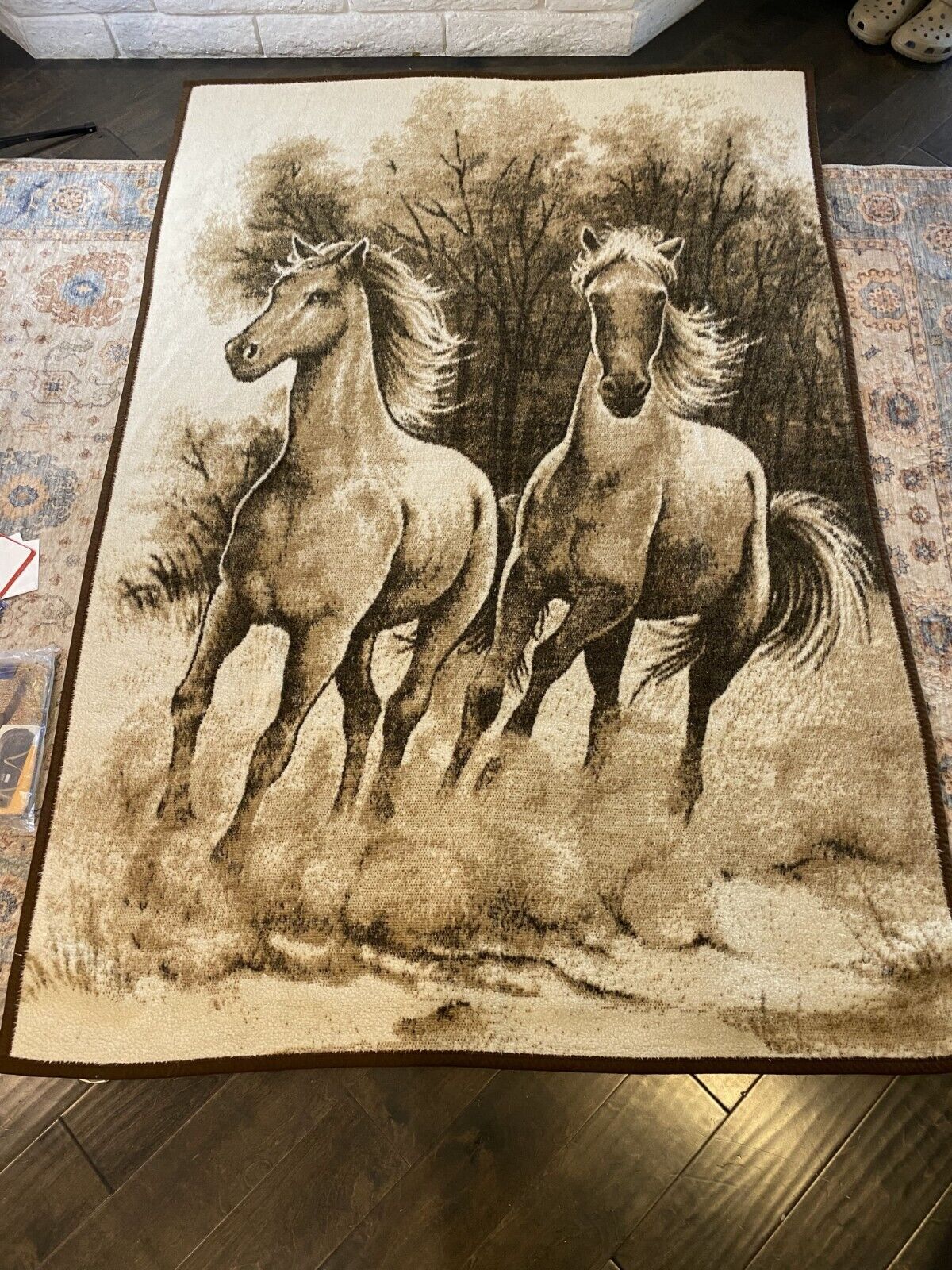 Vtg Biederlack Reversible Horse Blanket 55 by 77 Pre-owned Soft