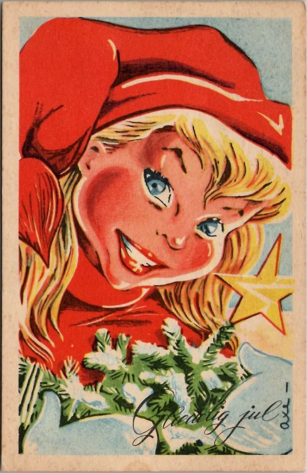 Christmas Greetings Bright Eyes and Smile Retro Girl 1960 Hardy VA Postcard W11