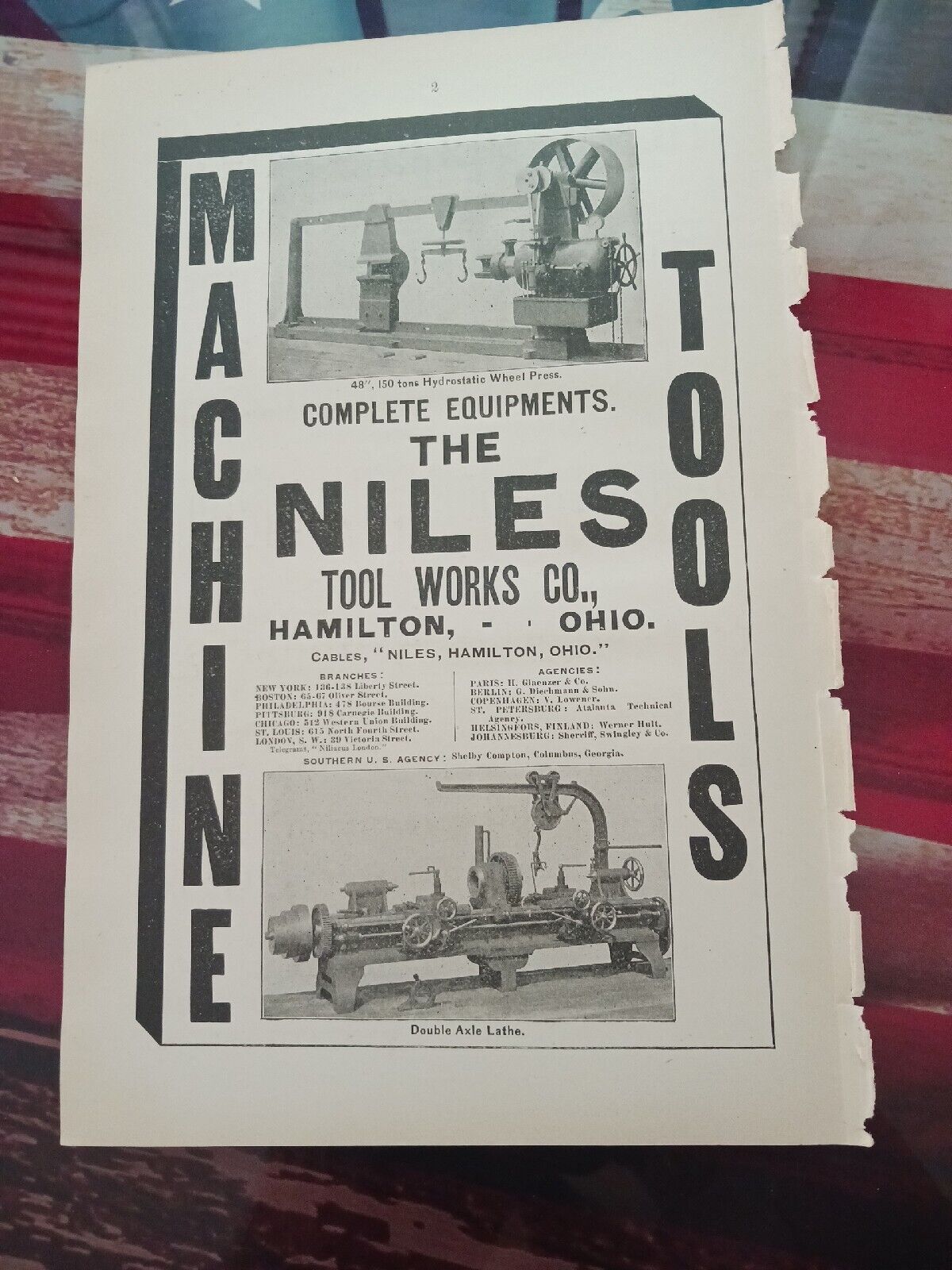 ☆1898 Orginal Print Ad NILES TOOL WORKS COMPANY Hamilton Ohio Lathe Press Pics 