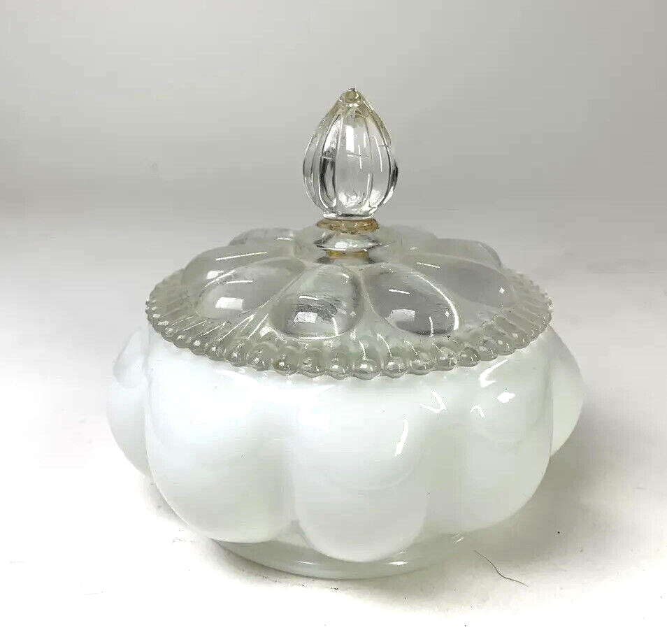 Fenton Silvercrest Melon Powder Jar with Clear Glass Beaded Lid  CRACKED LID