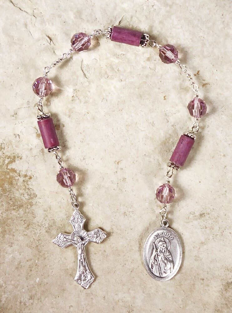 ST JUDE CHAPLET Handcrafted with Lavender Ceramic Beads and Swarovski® Crystals
