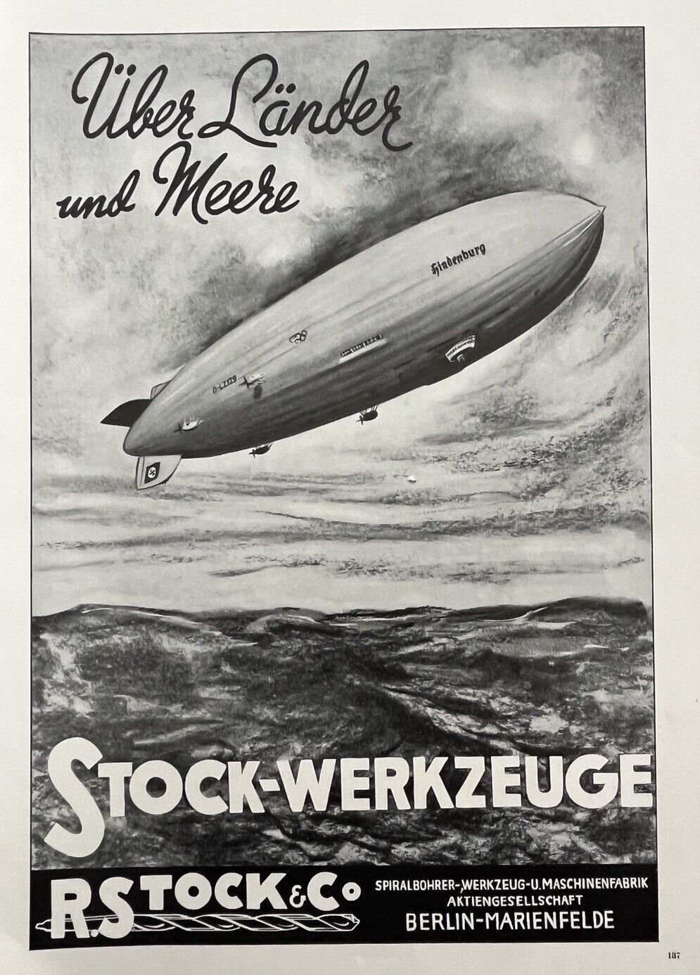 Vintage Print Ad Hindenburg Zeppelin Airship R.S. Stock Company Germany 1936