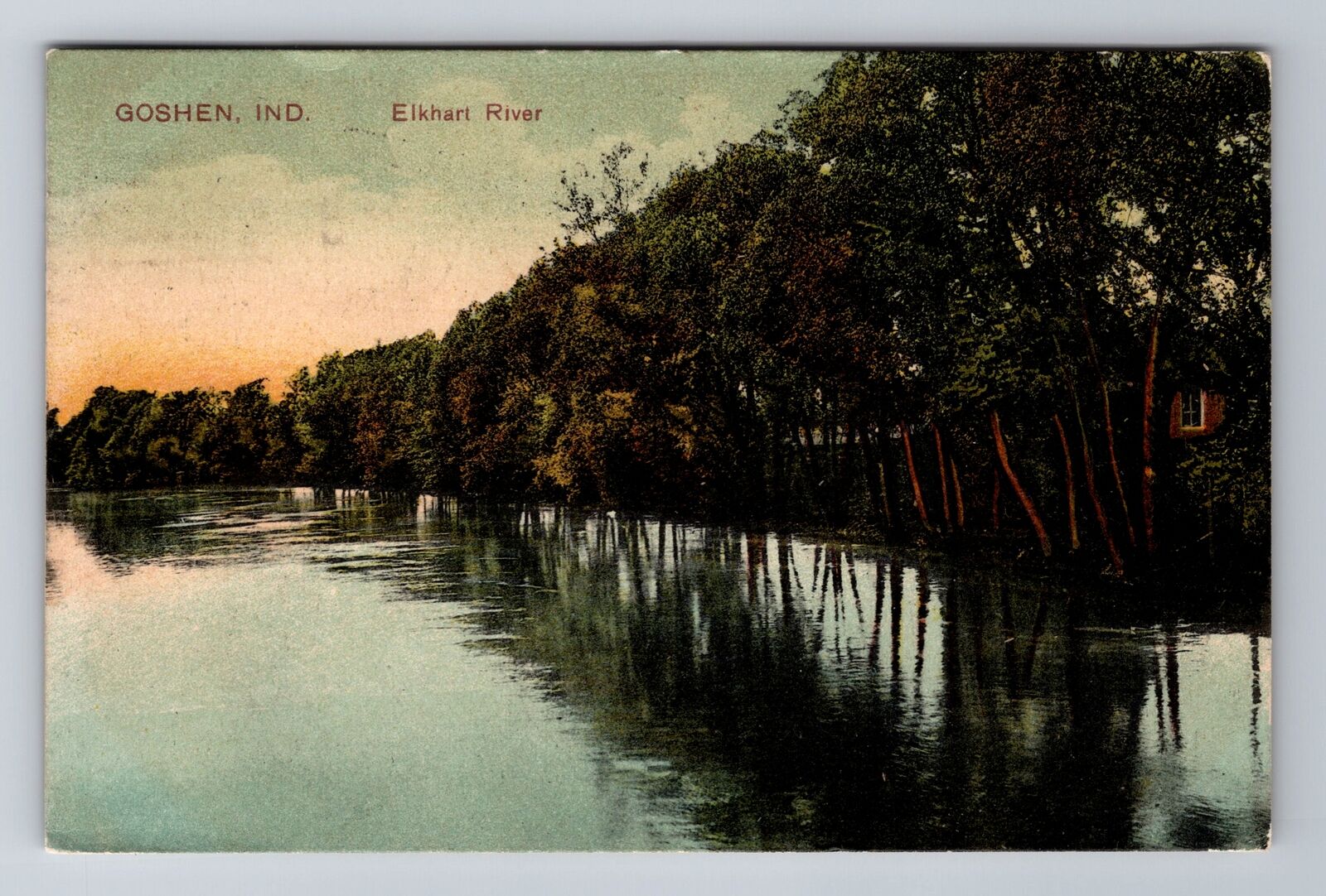 Goshen IN-Indiana, Elkhart River View, Antique Vintage c1912 Souvenir Postcard