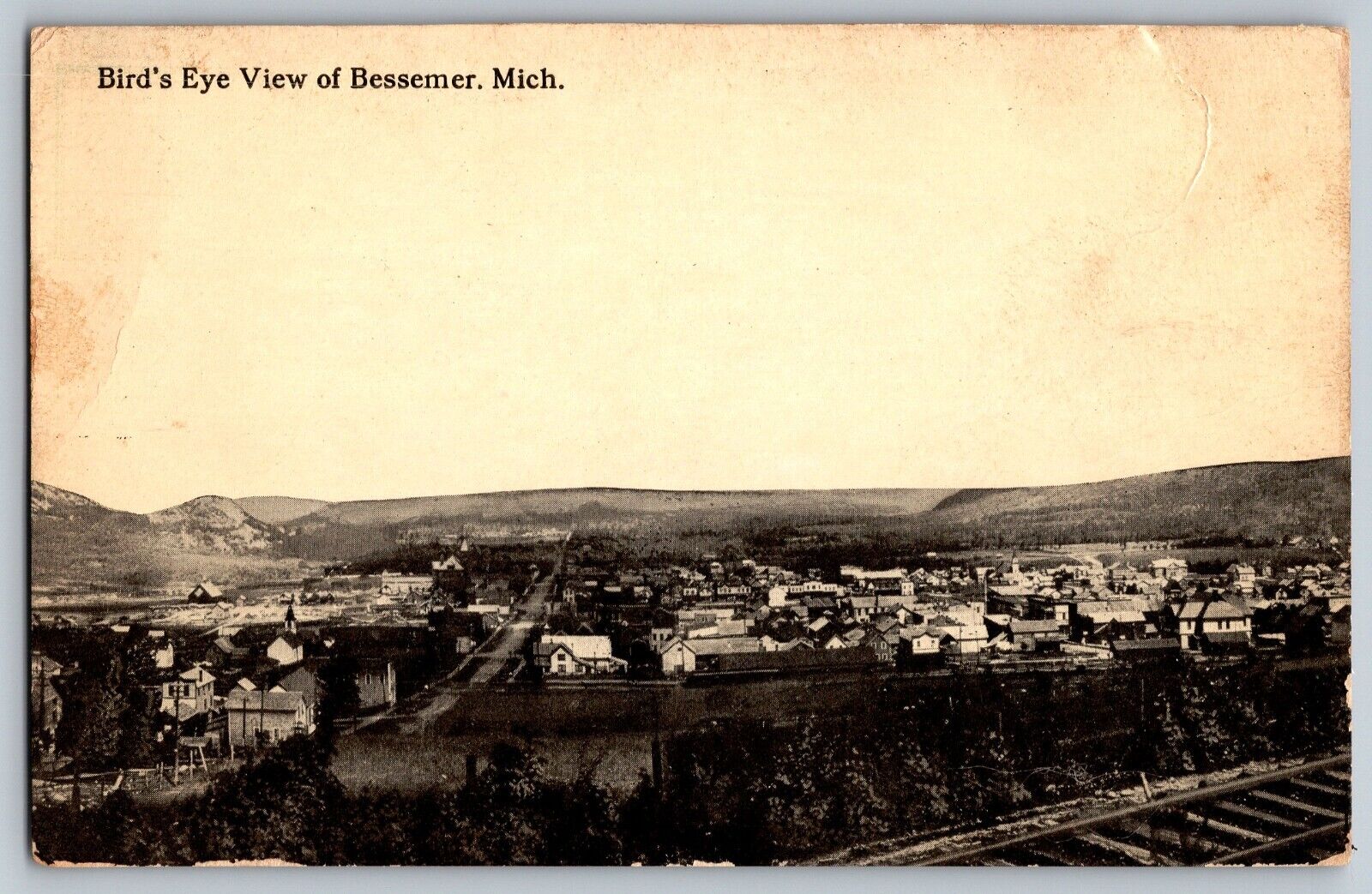 Bessemer, Michigan - Bird's Eye View Exterior View Buildings - Vintage Postcard