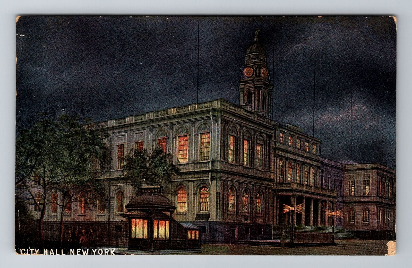 New York City NY, City Hall At Night Antique, Vintage Postcard