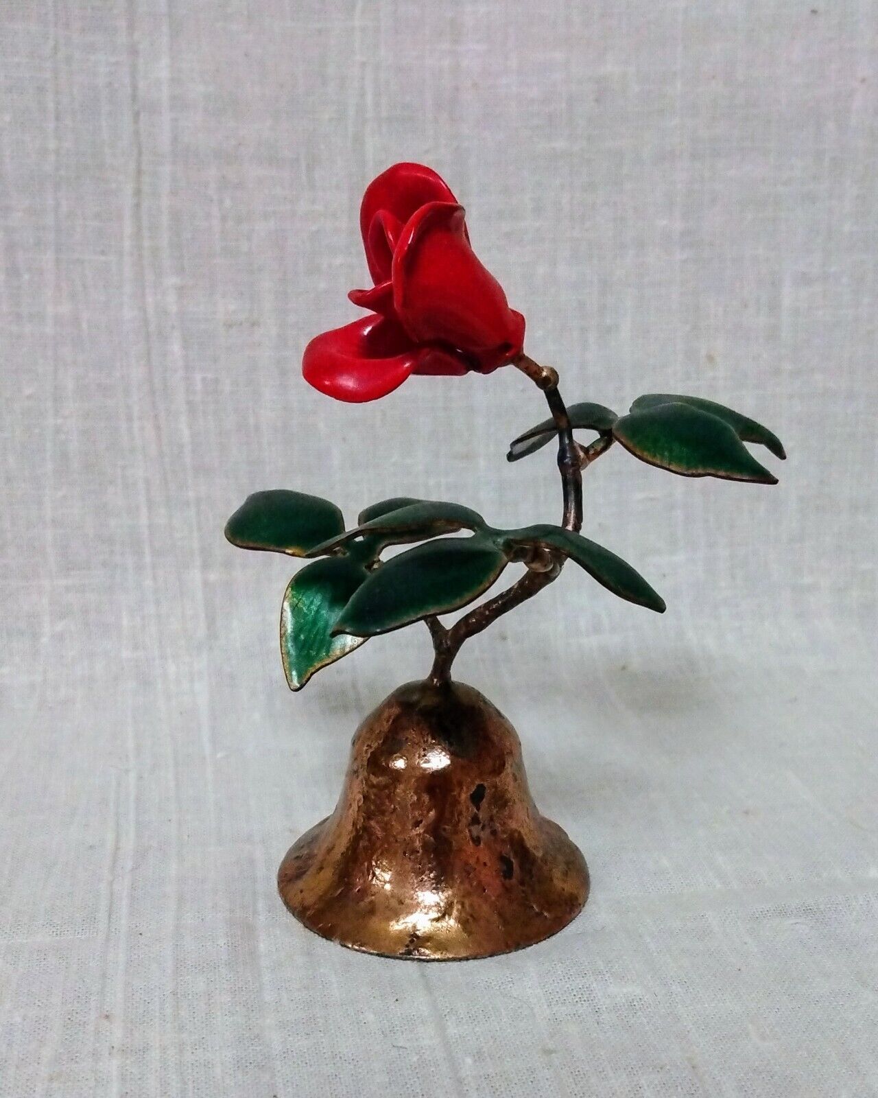 Bovano of Cheshire Copper Bell Enameled Red Rose