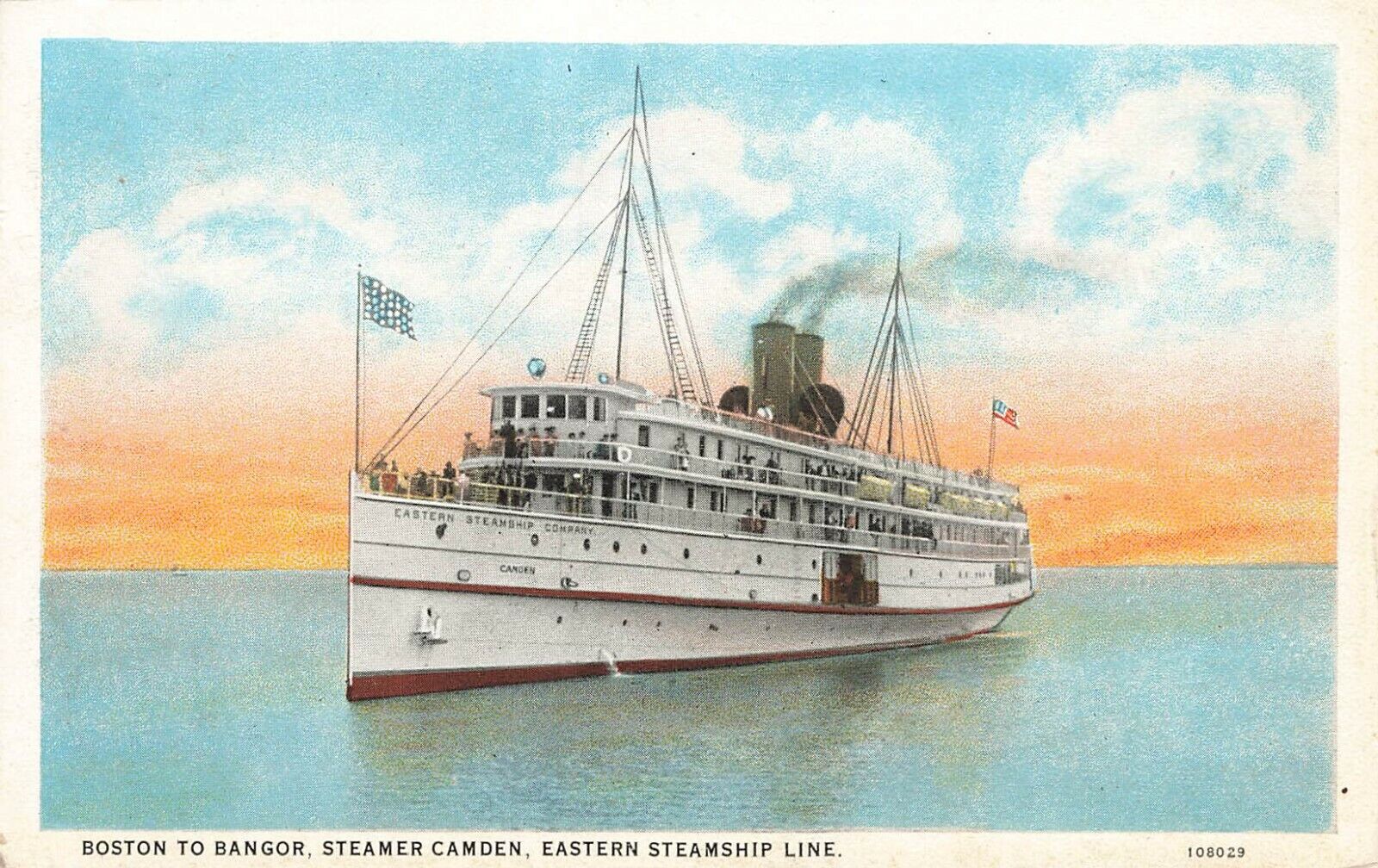 Boston To Bangor Steamer Camden Eastern Steamship Line Postcard