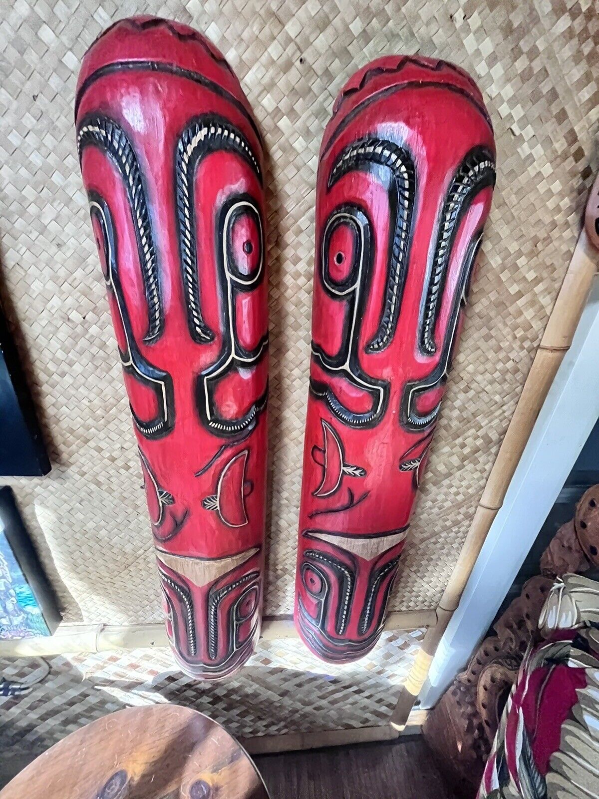 New 2023 PNG Style Shield Set Of 2  Tiki by Smokin' Tikis Hawaii #6 Red
