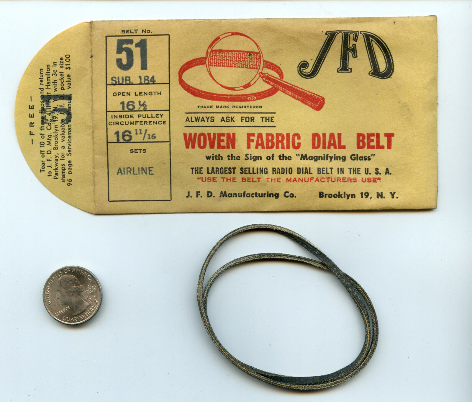 Radio Tuning Dial Belt AIRLINE Tuning Cord 16-1/2\