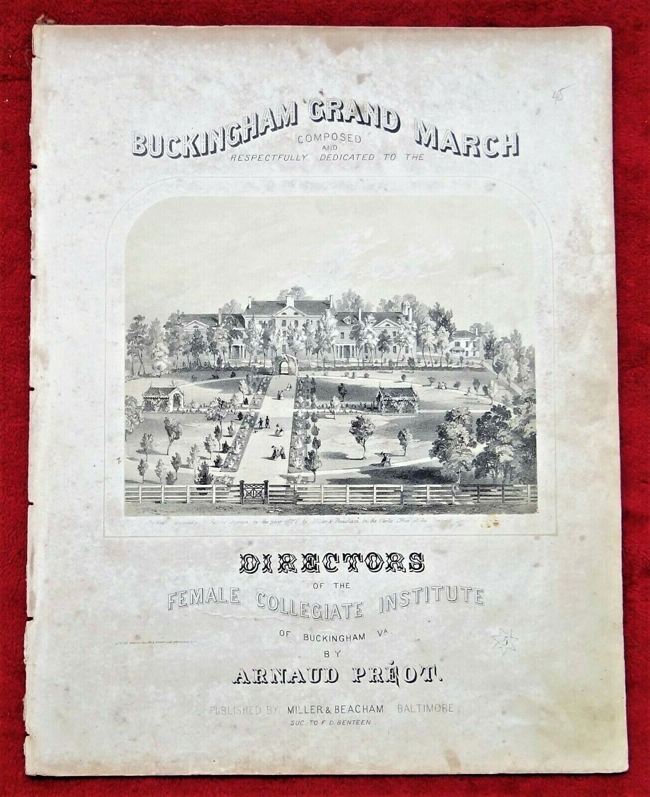 BUCKINGHAM GRAND MARCH - 1857 Female Institute Piano Sheet Music - DILLWYN, VA