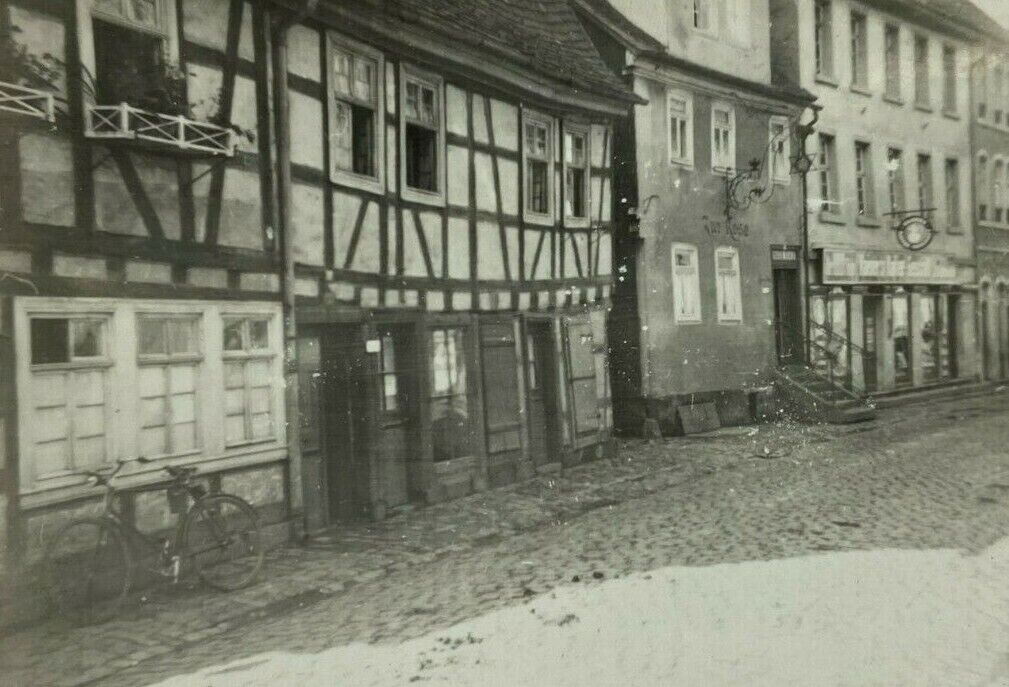 Old European City Street With Bicycle Against House B&W Photograph 2.25 x 3.5