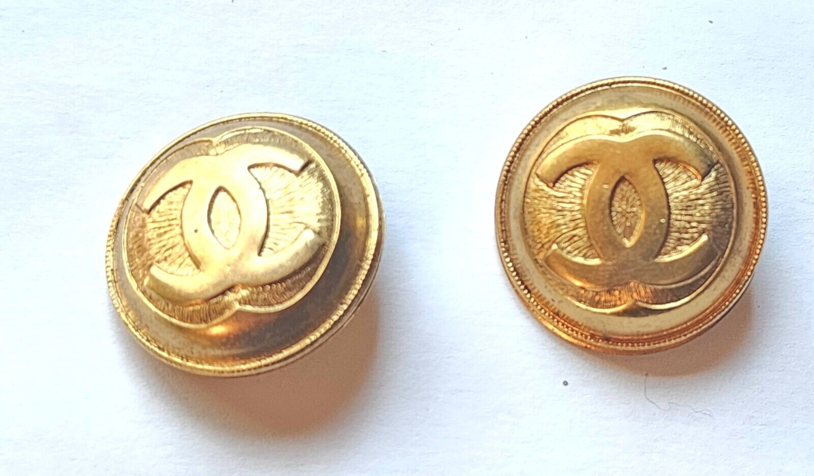 Matching Pair Authentic Vintage Chanel Buttons Logo stamped Gold Tone metal 1\