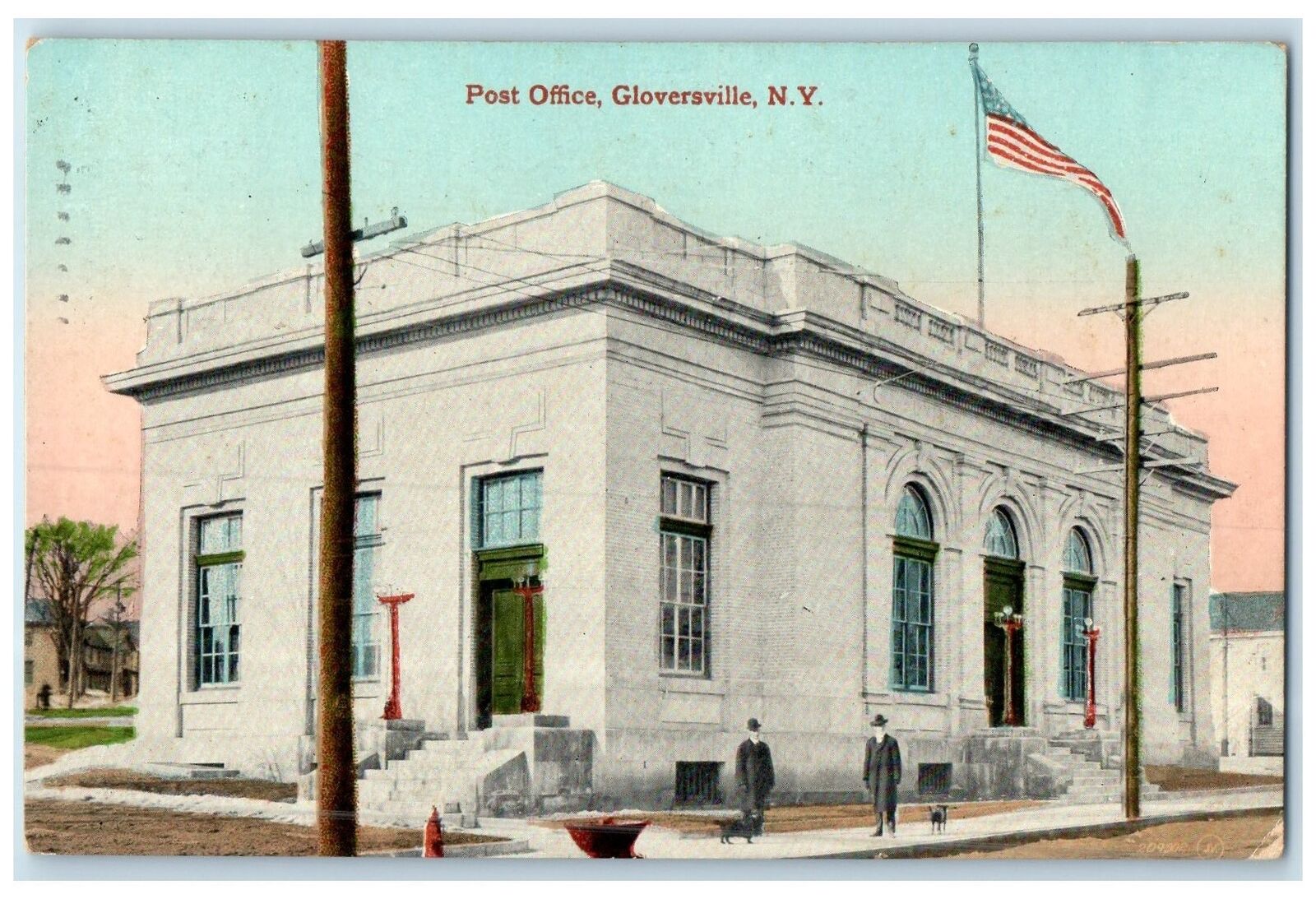 1910 Post Office Exterior Roadside Gloversville New York NY Posted Flag Postcard