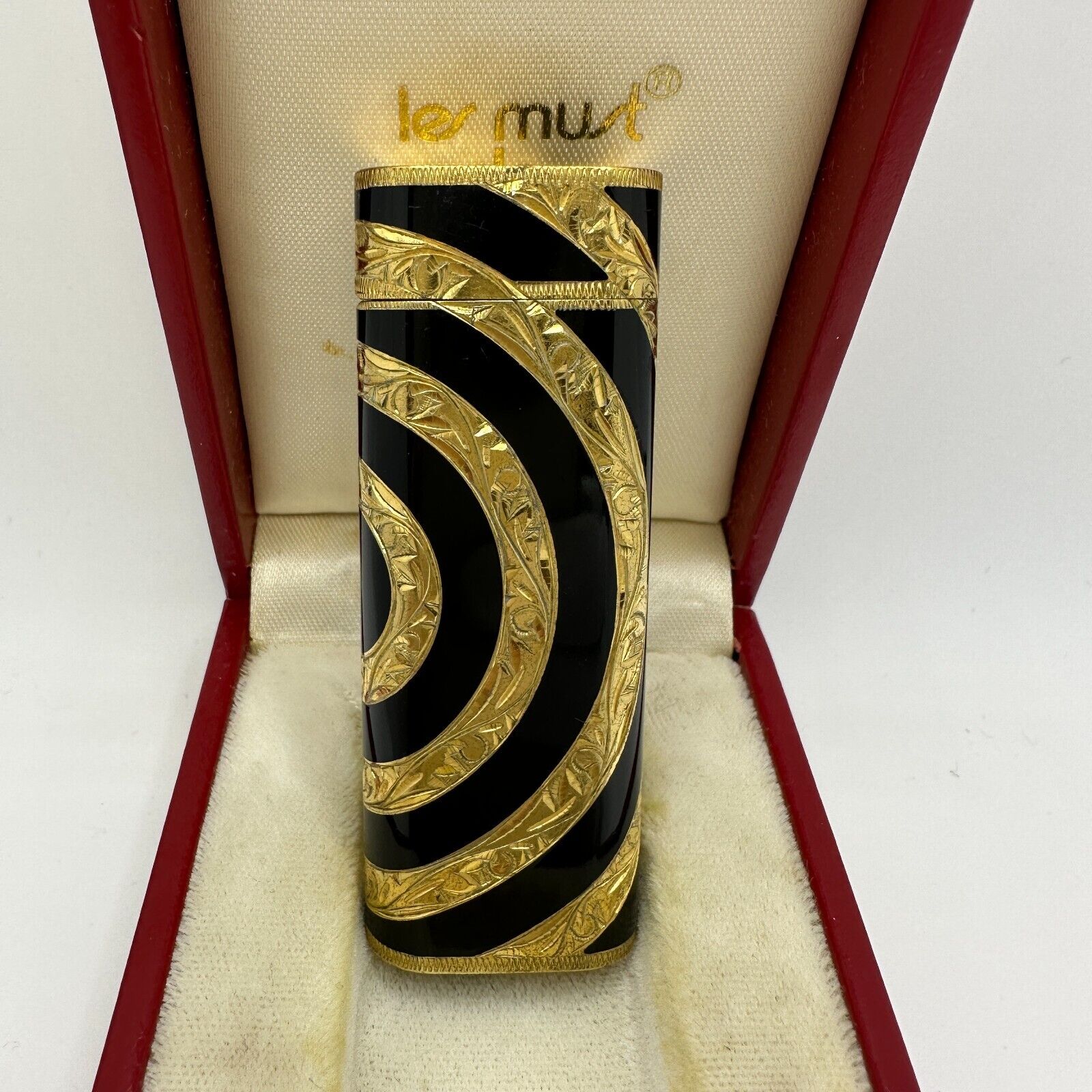 Cartier Royking Gas lighter Gold Black vintage with Box