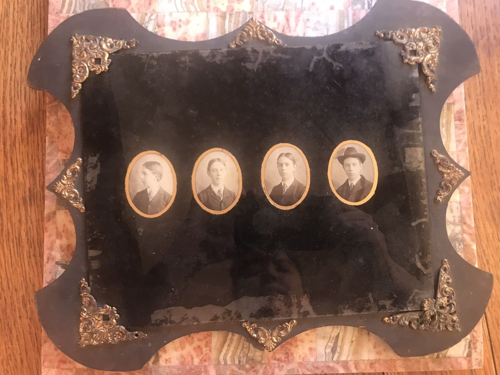 Black and Gold Framed Victorian Mourning photographs of a Young Man