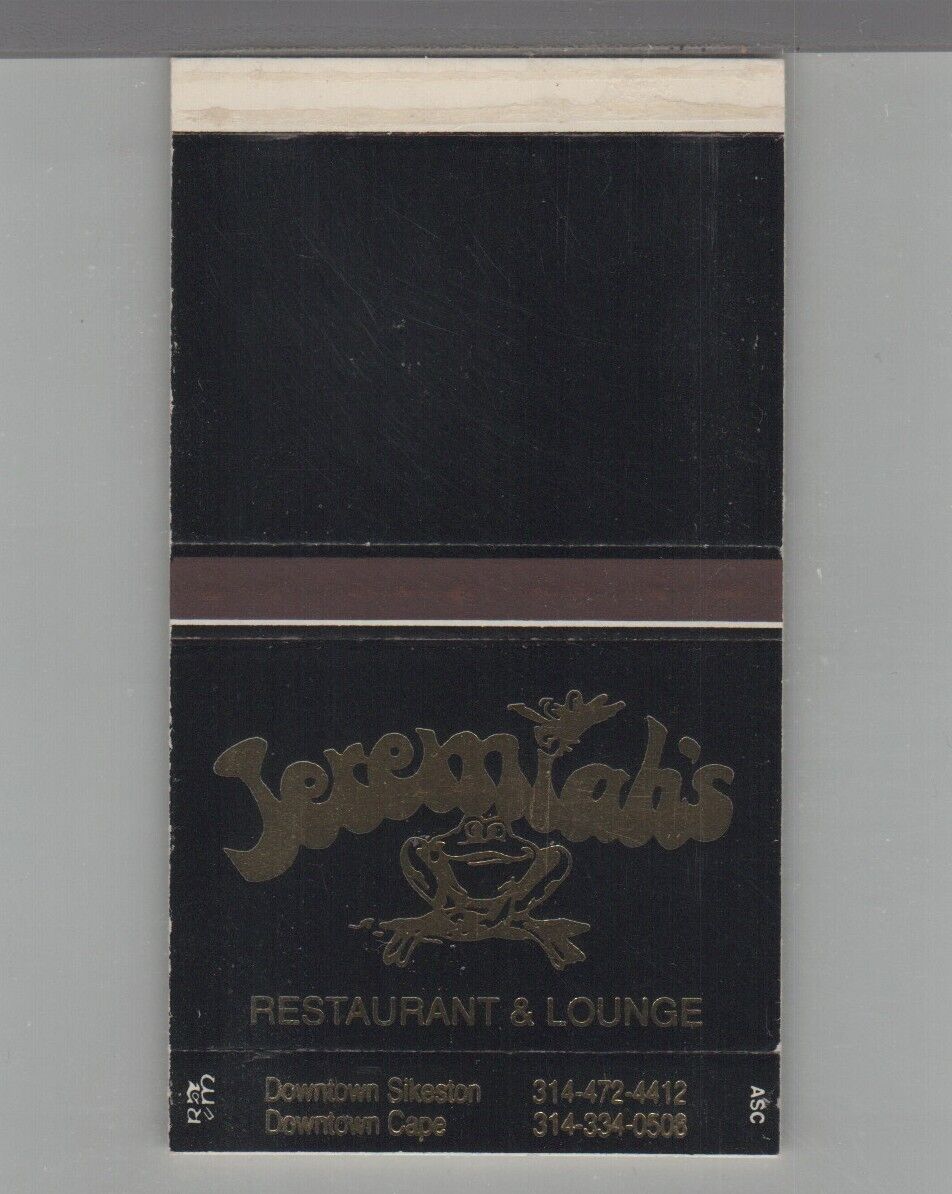 Matchbox Cover Jeremiah\'s Restaurant & Lounge Sikeston