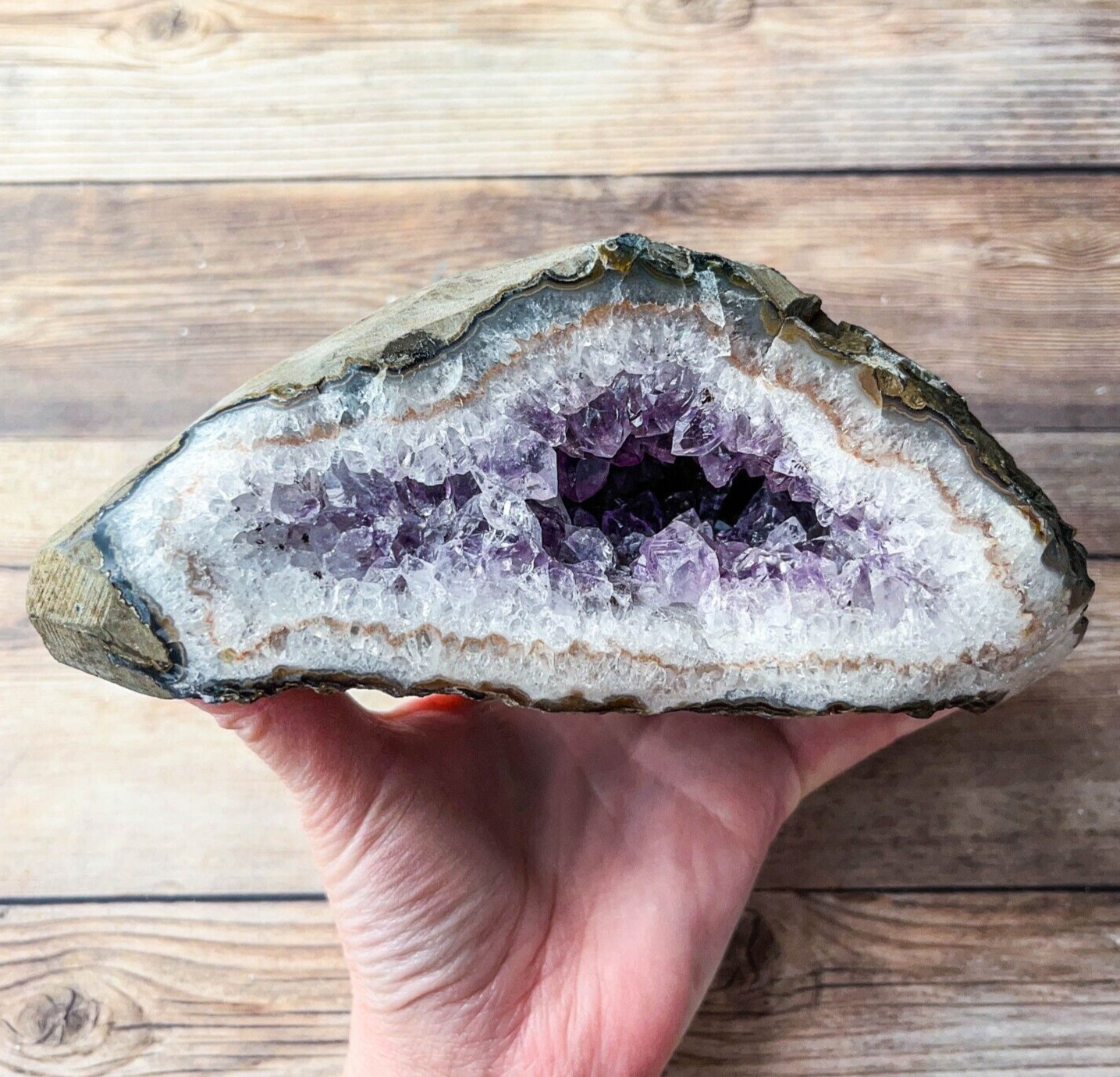 Large Amethyst Geode Crystal: 3 lb 1.5 oz (1402 g) Polished Face