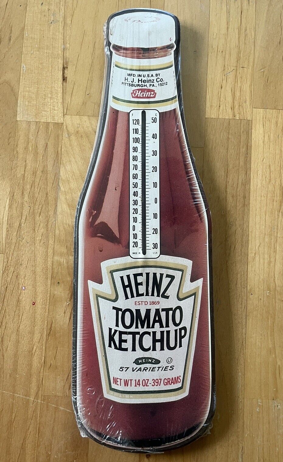 Original Vintage Heinz Ketchup 14.5 Inch Wooden Thermometer Sign Working