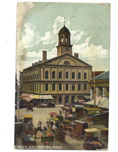 c1908 Fanueil Hall Boston Massachusetts MA Street View Reichner Bros Postcard