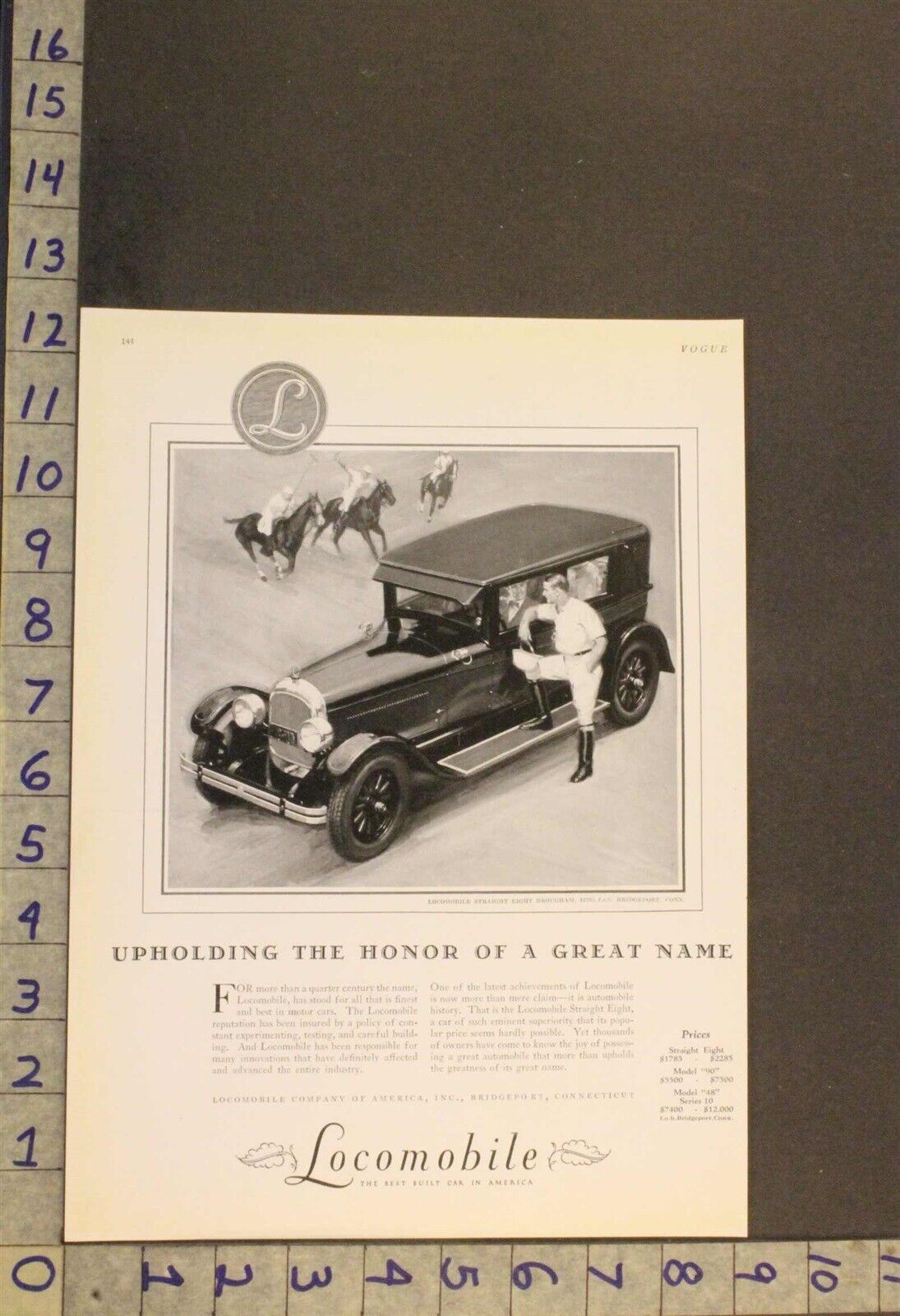 1926 LOCOMOBILE BROUGHAM EQUESTRIAN POLO HORSE SPORT BRIDGEPORT AUTO CAR AD UX95