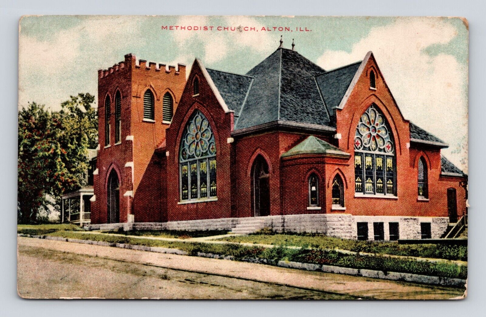 Antique Old Postcard METHODIST CHURCH ALTON IL Illinois Dirt Streets 1910-1920