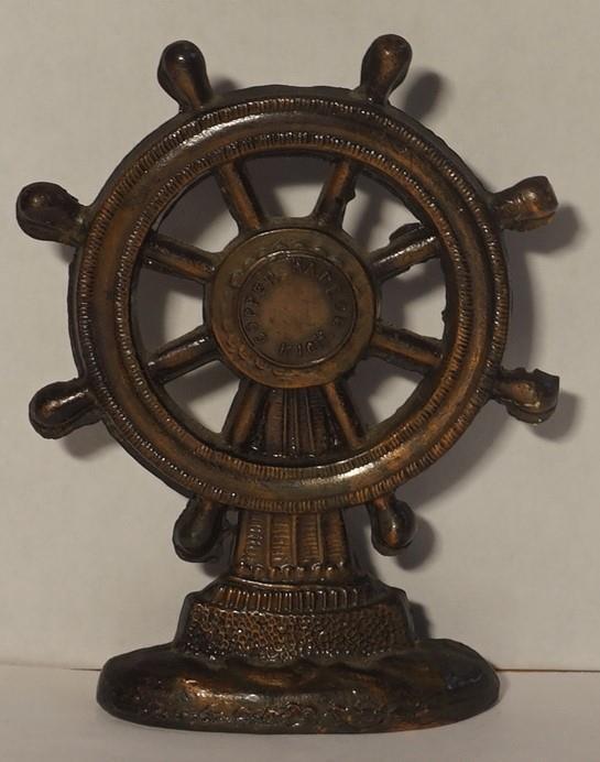 Diecast Bronze Copper Harbour Michigan Nautical Souvenir Captains Wheel Helm