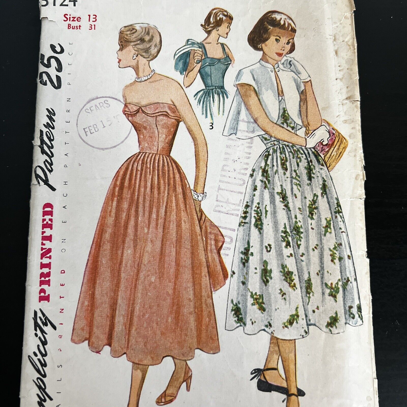 Vintage 1950s Simplicity 3124 Formal Sun Dress + Bolero Sewing Pattern 13 CUT
