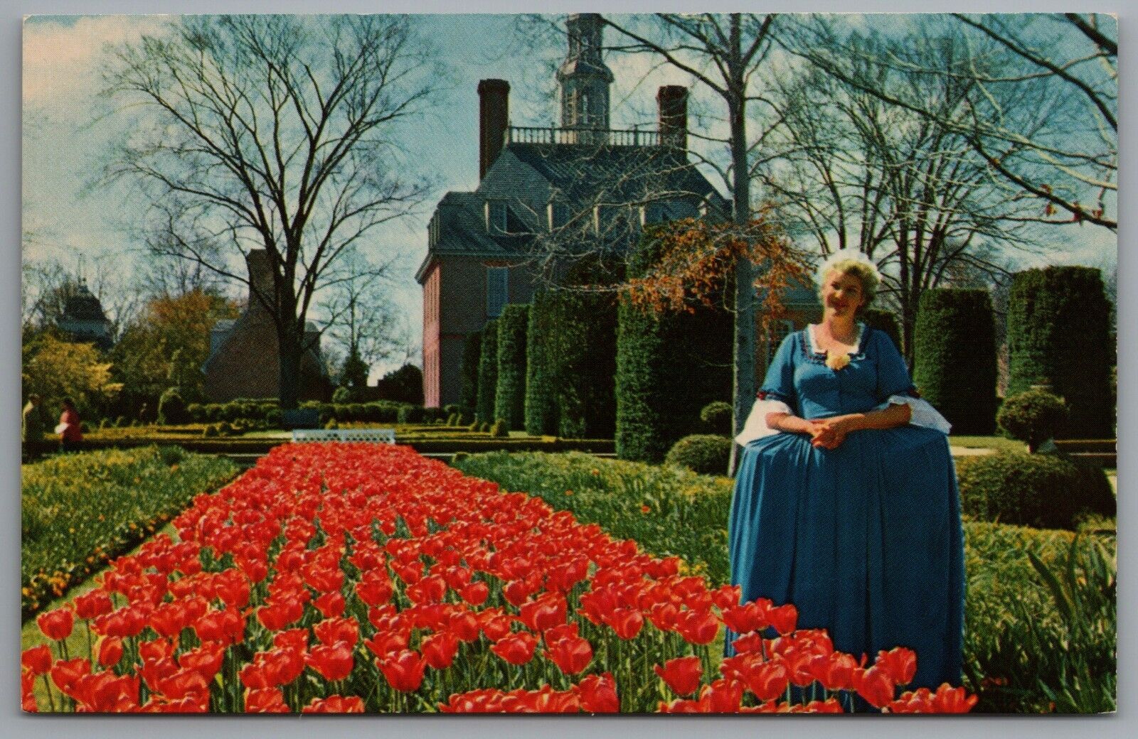 Williamsburg VA Governor\'s Palace Gardens Woman Blue Dress