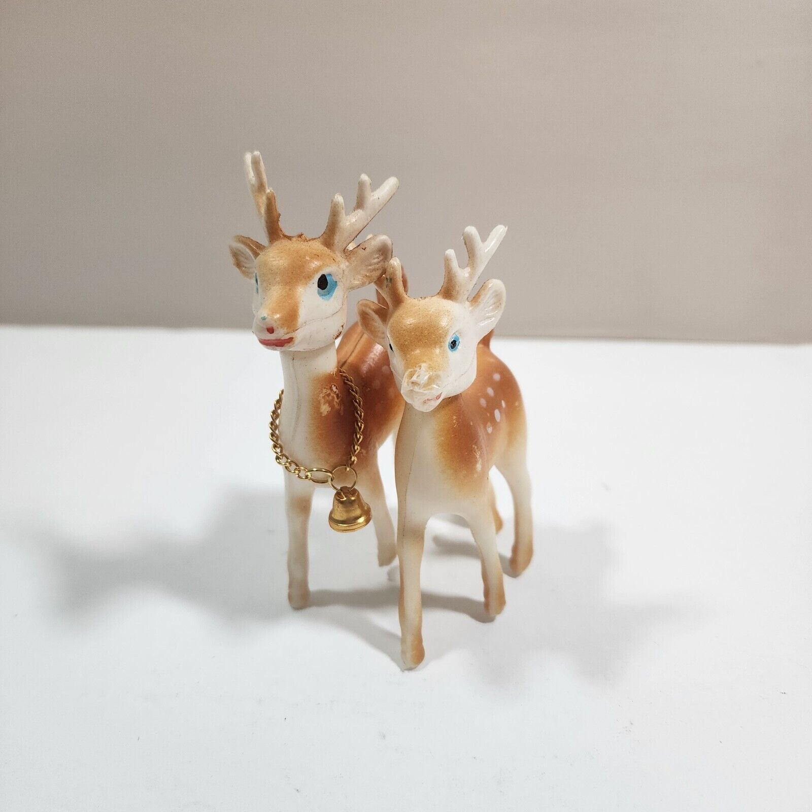 Vintage Christmas Rubber Deer Plastic Mid Century Japan Set 2 Reindeer Set of 2