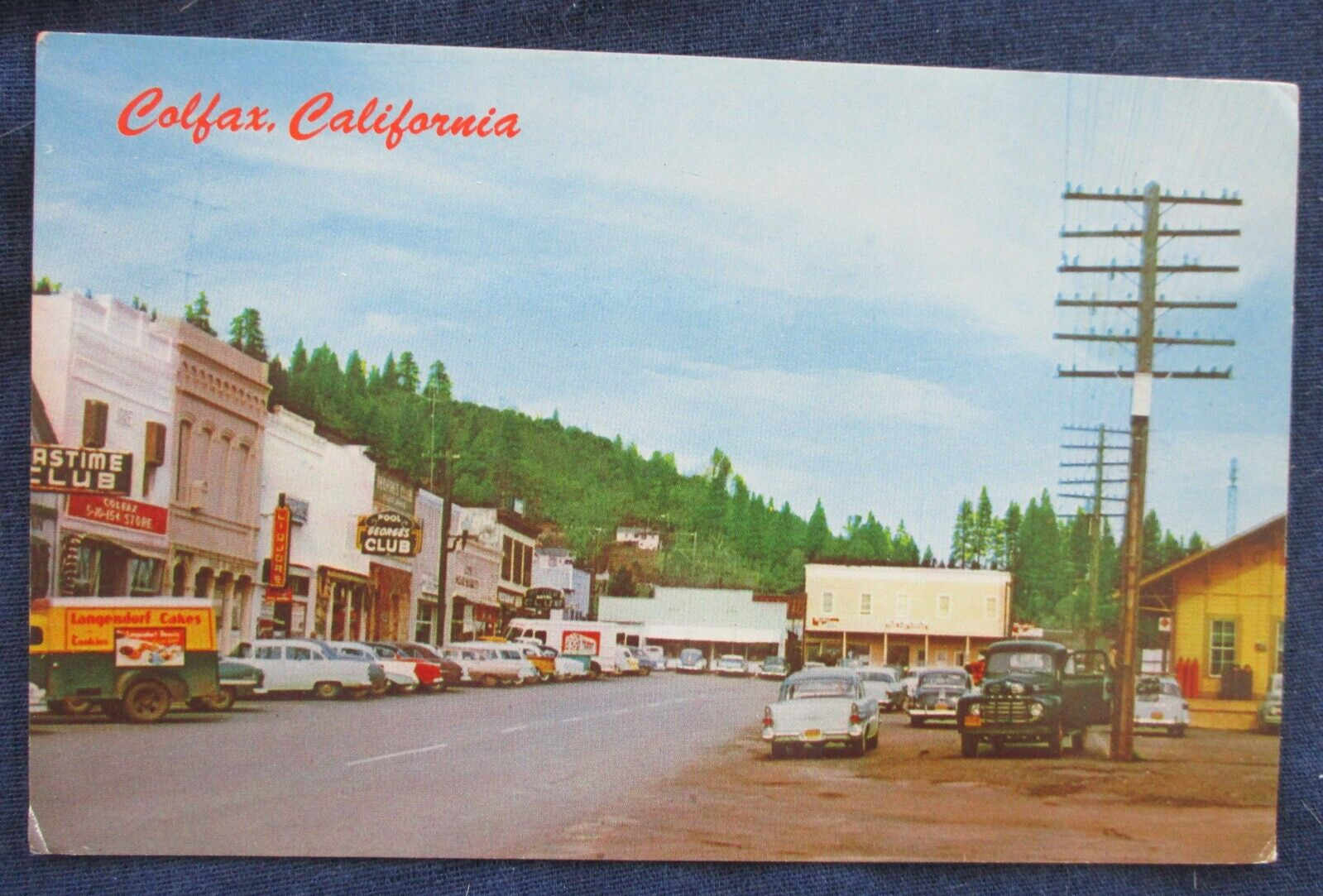 1950s Colfax California Street Scene Cars Train Depot Postcard
