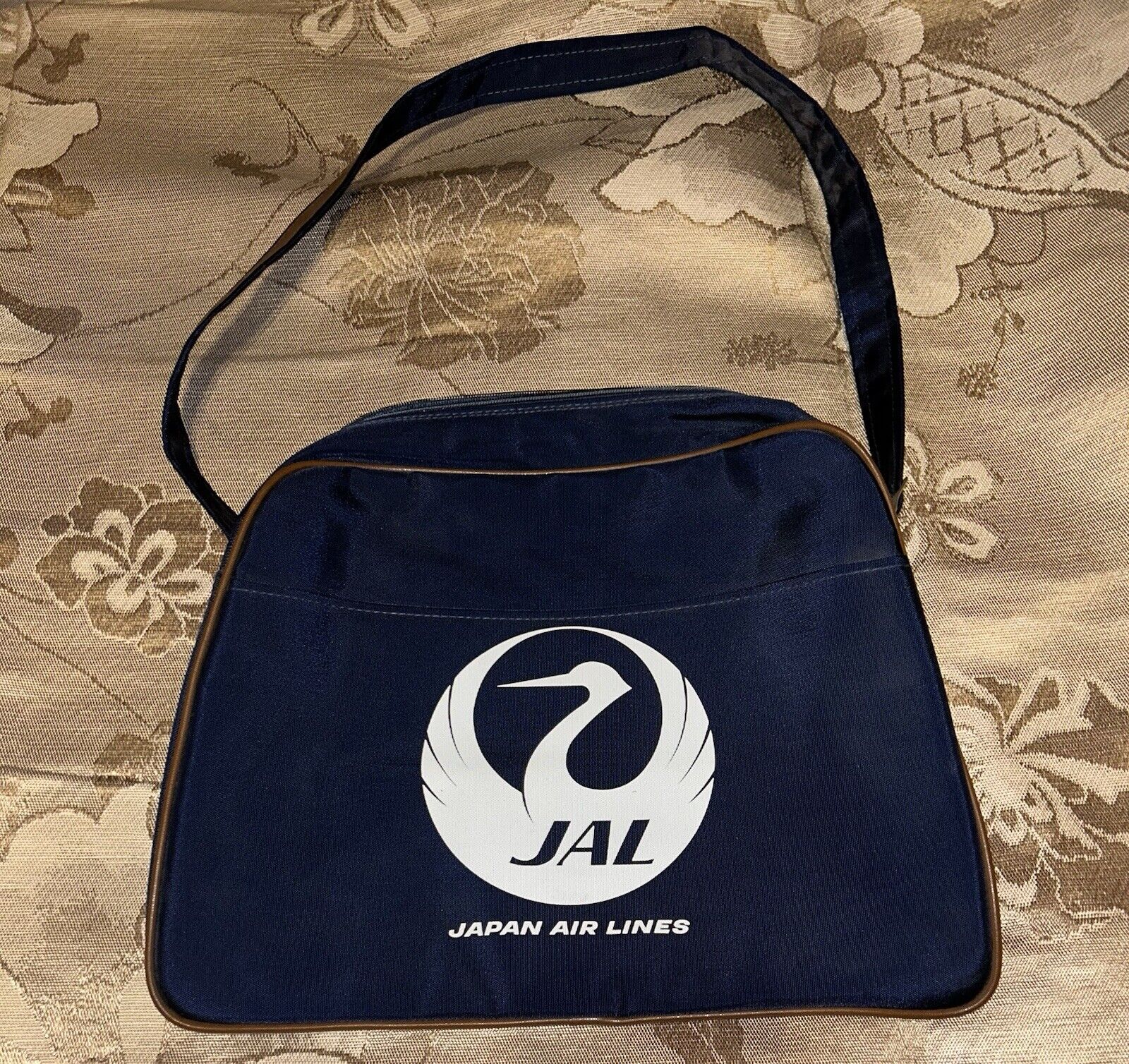 Vin. 1970’s Japan Air Lines  JAL- Blue & Brown Nylon Flight Travel Shoulder Bag
