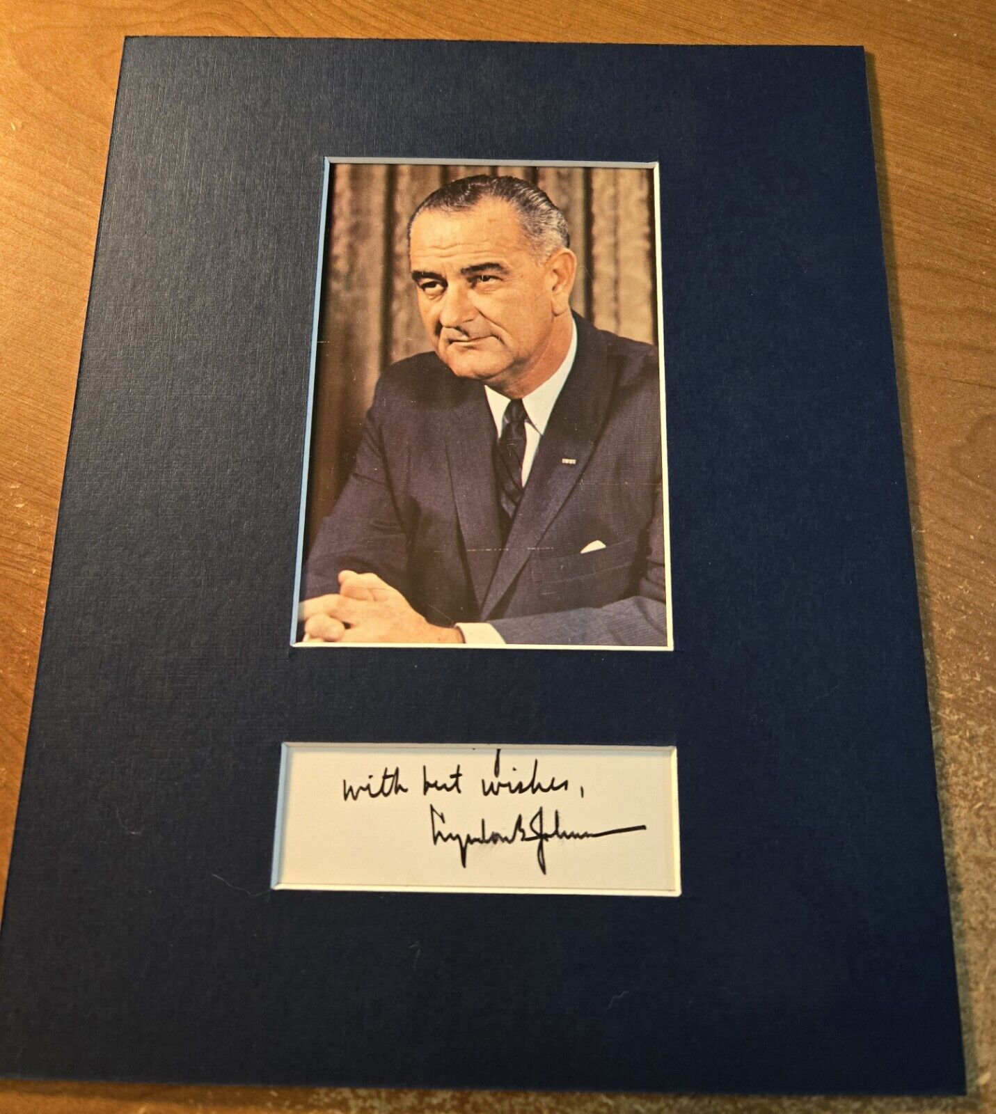 President Lyndon B. Johnson Vintage Hand Signed Autograph - Matted w/Color Photo