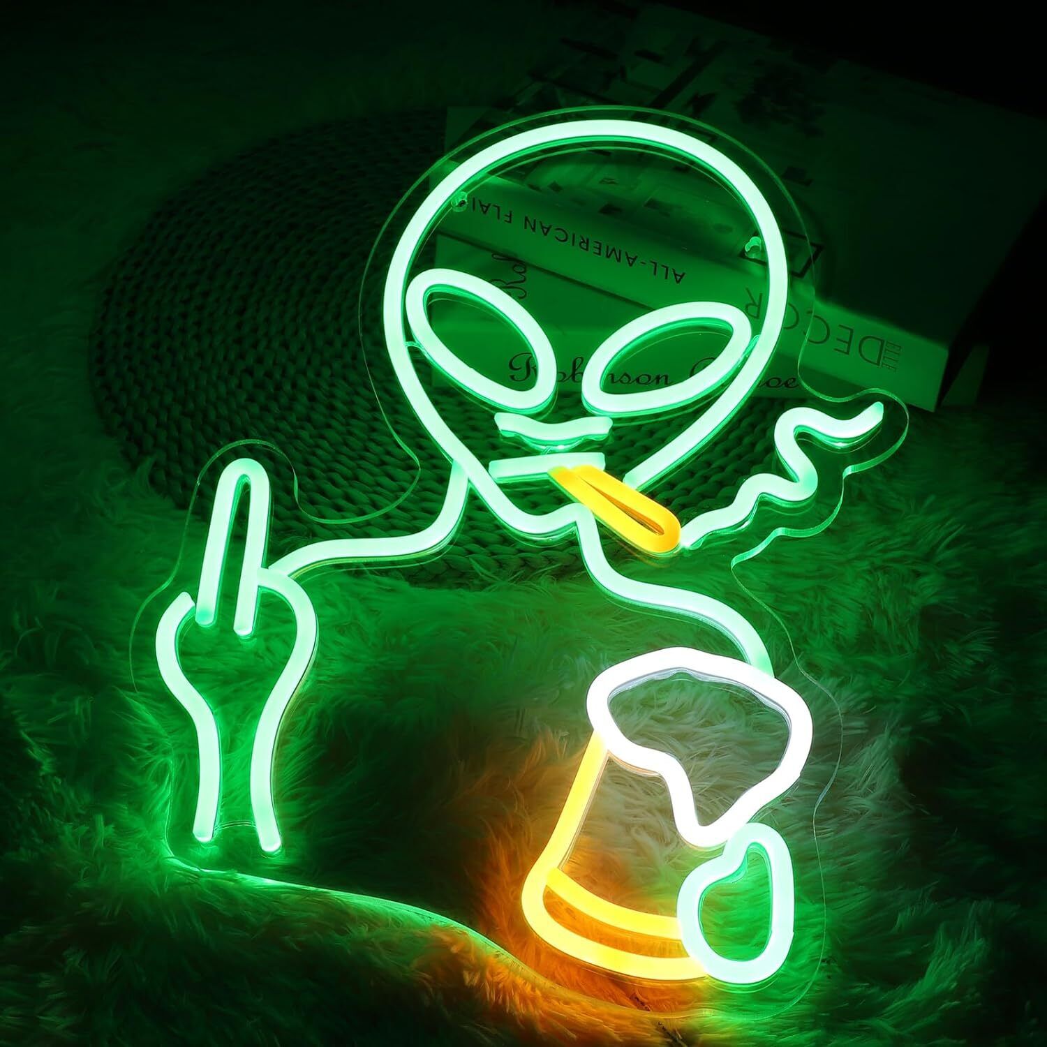 Dimmable Smoking Alien Neon Sign USB For Man Cave Bar Night Club Pub Wall Decor