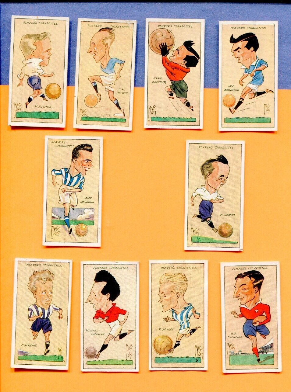 1927 JOHN PLAYER & SONS FOOTBALL CARICATURES BY \'MAC\' 10 TOBACCO CARD LOT